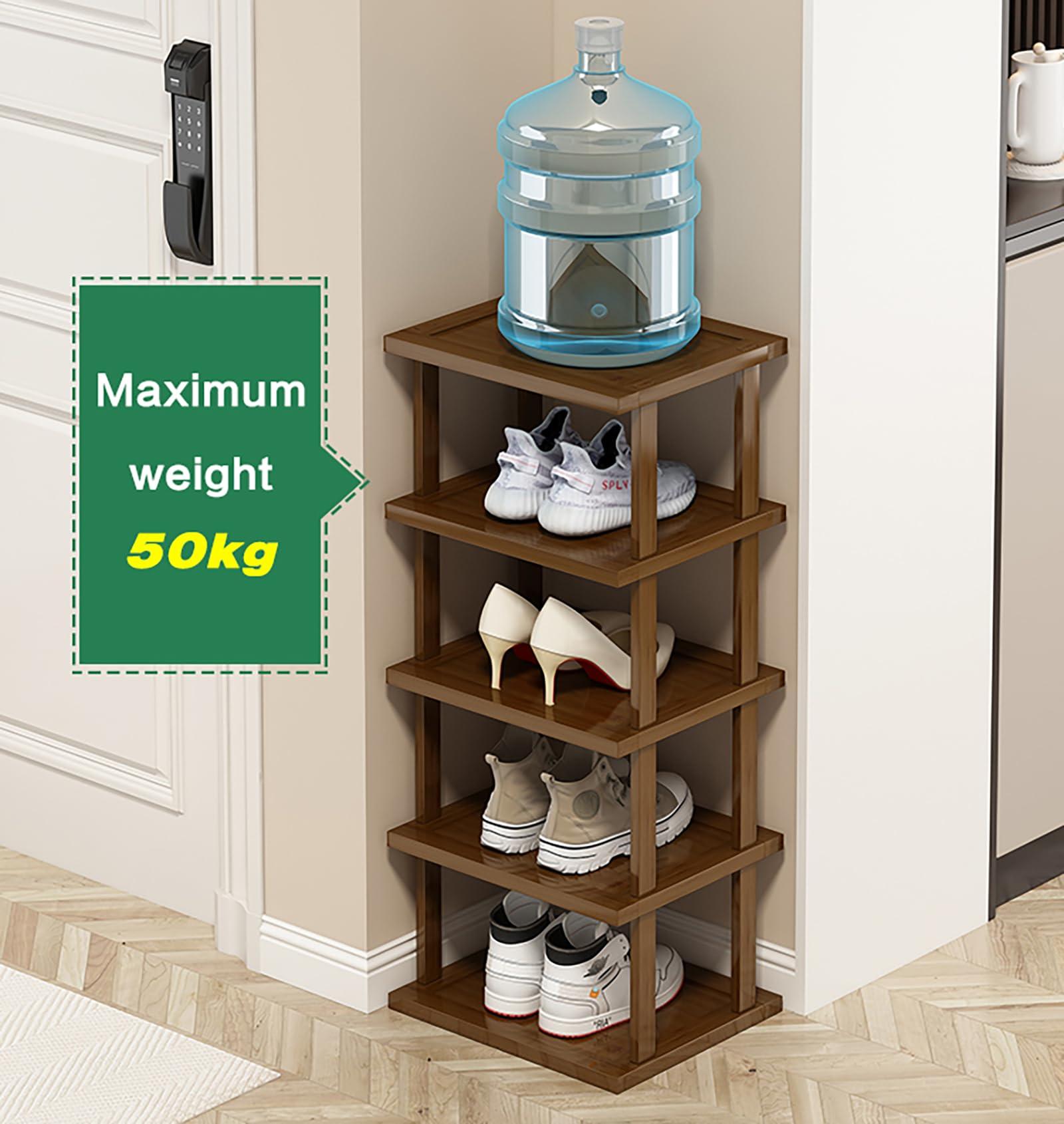 DOUZIO DOUZIO Narrow Shoe Rack, Bamboo Tall Shoe Rack Space Saving Corner Shoe Organiser Slim Shoe Shelf Vertical Shoe Stand for Entryway Living Room(Size:3 Tiers,Color:25cm)