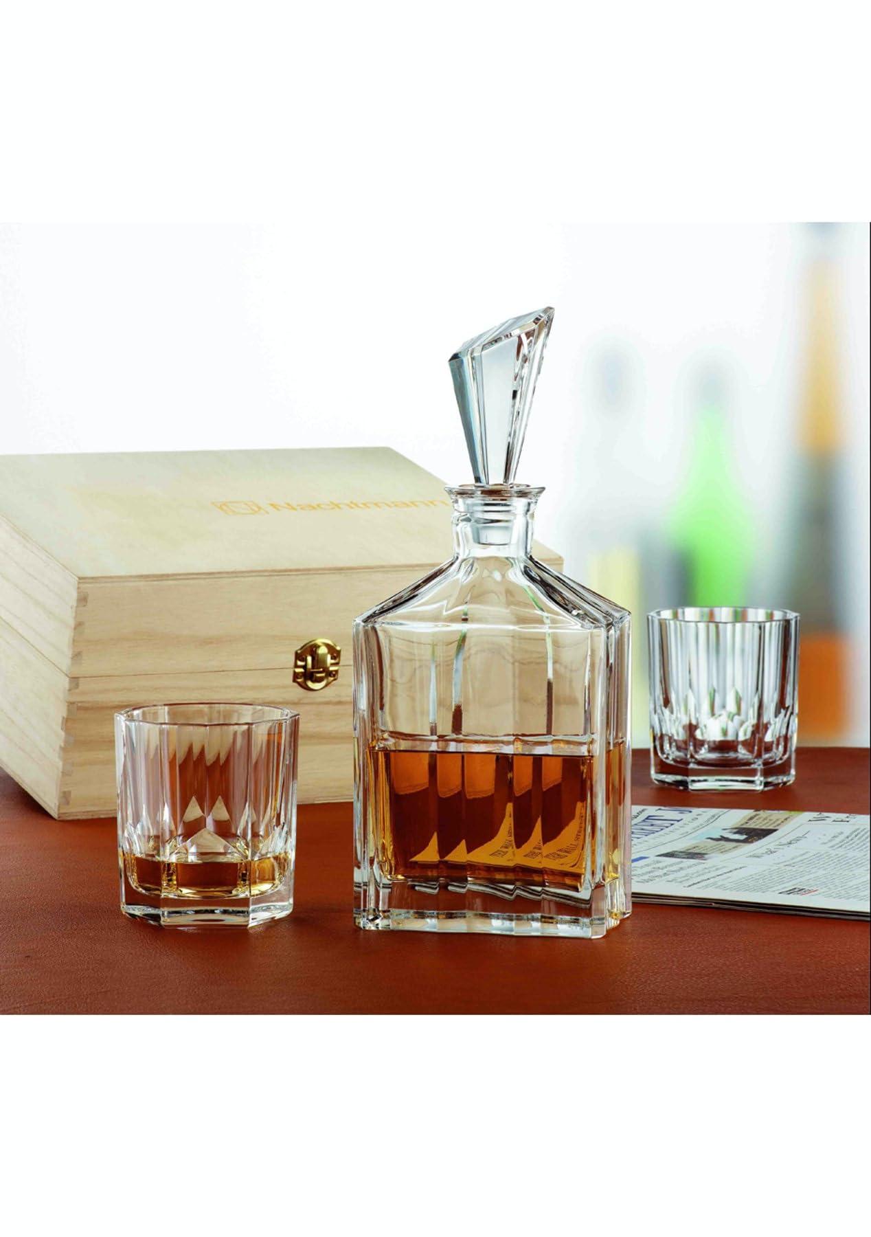 Nachtmann - The Life Style Division of Riedel Glas Nachtmann Aspen collection Decanter Set with Stopper and 2 Whisky Tumblers, Dishwasher safe clear crystal glass made for bourbon, scotch, vodka, tequila, wine, great for gift for men,
