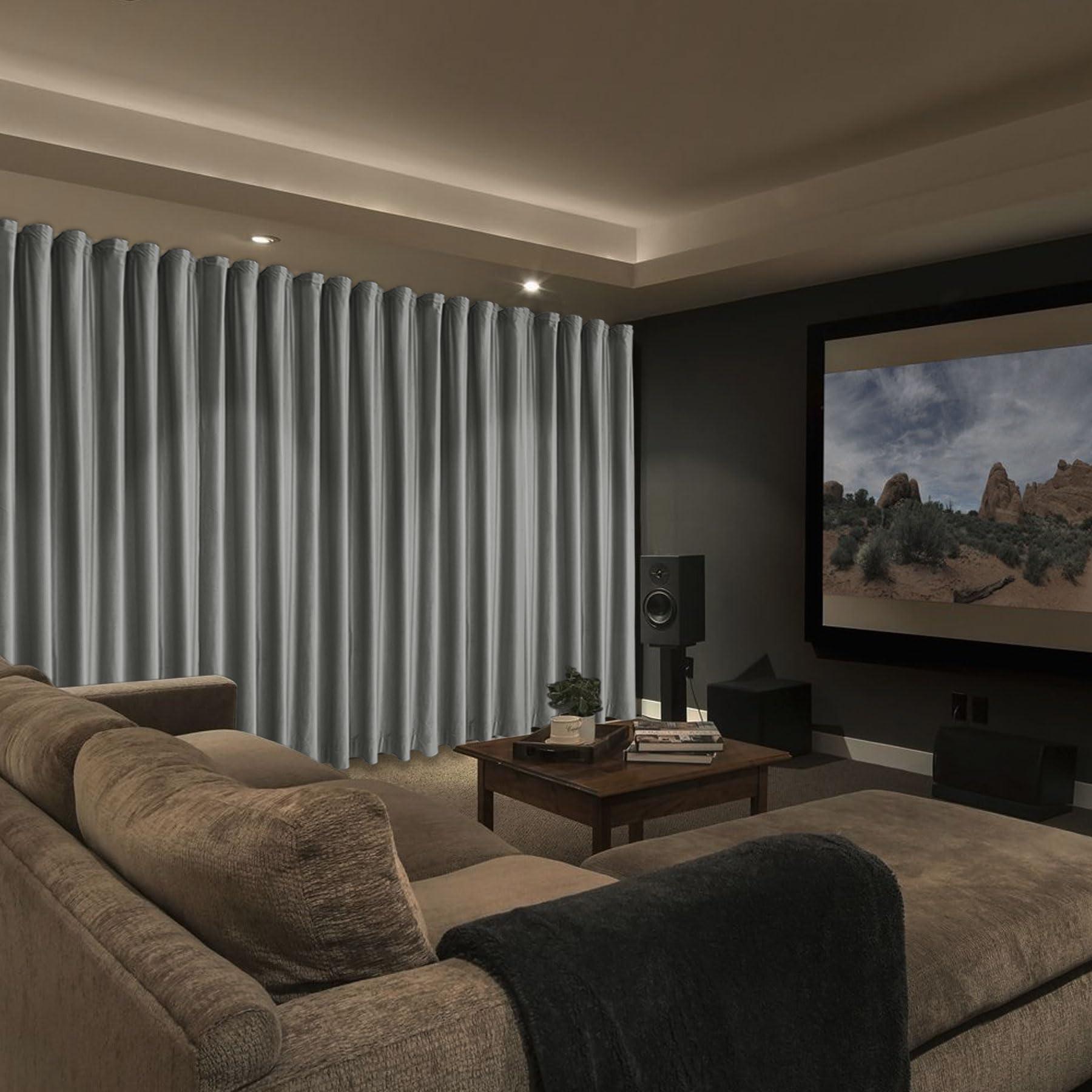 Frelement Frelement 250 Inches Extra Wide Curtains Luxury Velvet Blackout Curtains Insulated Drapes for Movie Theater Room Divider Drapes Privacy Flat Hooks Drapes, 250" W x 102" L, 2 Panels, Grey