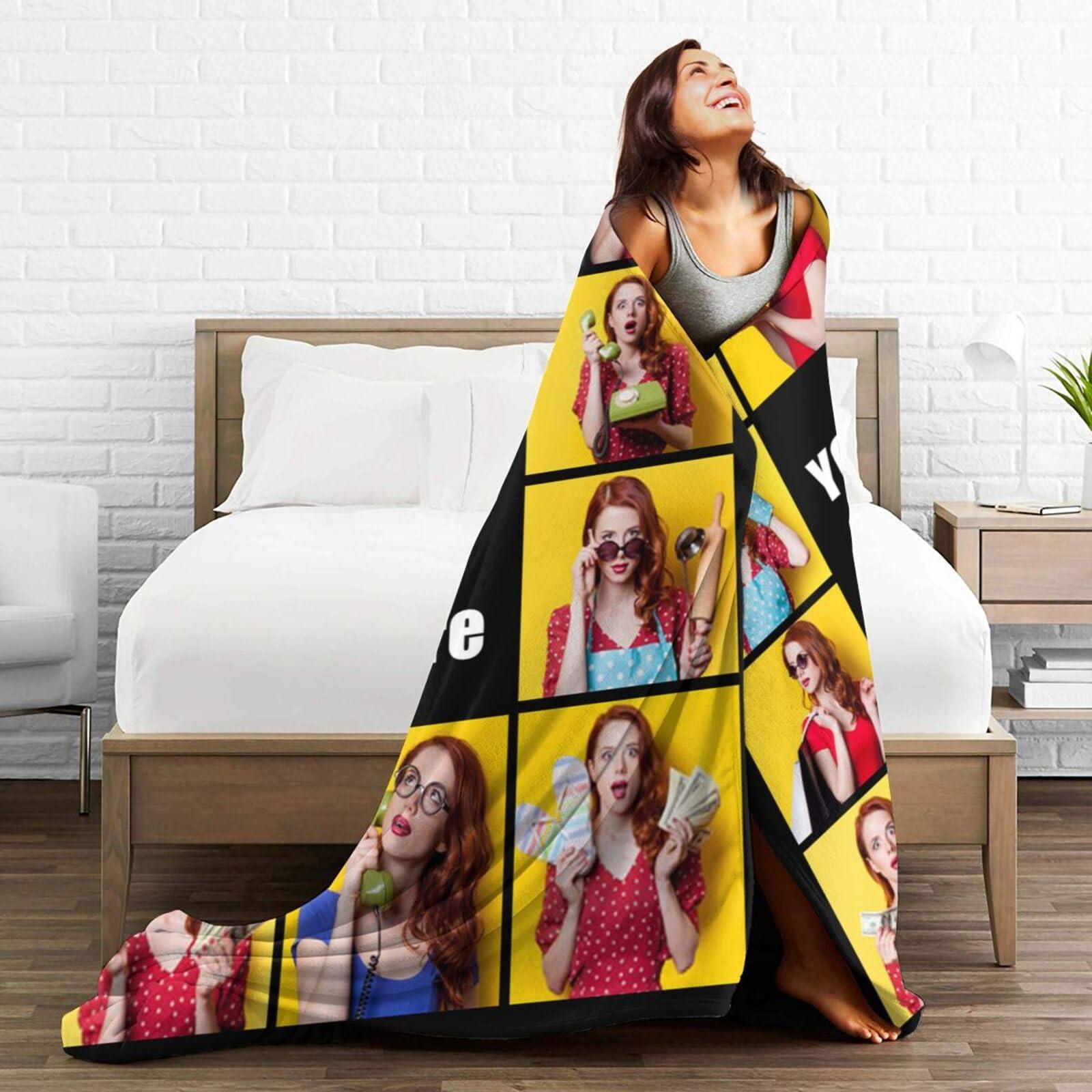 CYAHSJE CYAHSJE Custom Blankets with 10 Photos and Text, Personalized Picture Blankets with Multiple Designs,Customized Blanket for Bedroom Office Travel Christmas Birthday as Souvenirs Gifts