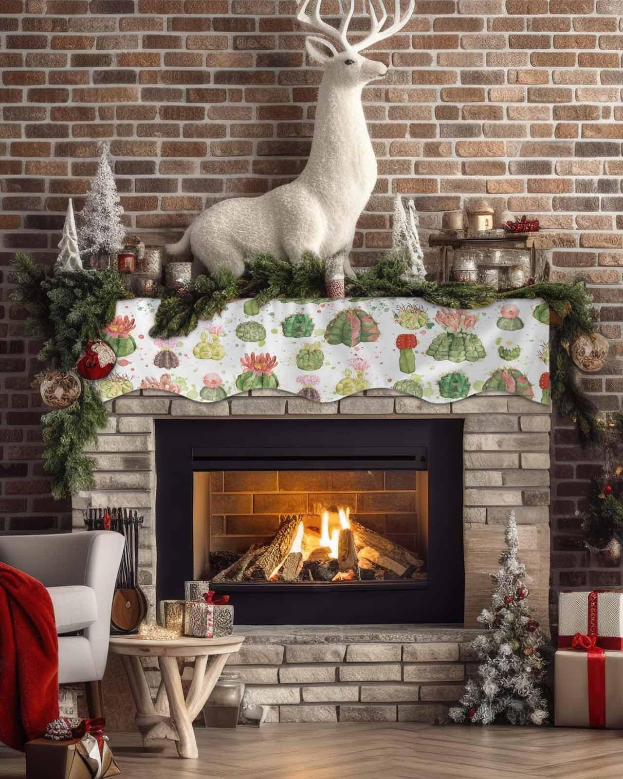 Victoroes Victoroes Summer Mantle Scarf 90 x 17 Inch, Tropical Plants Cactus Flowers Fireplace Mantel Scarf Mantle Cover Runner for Home Living Room Indoor Holiday Party Decor
