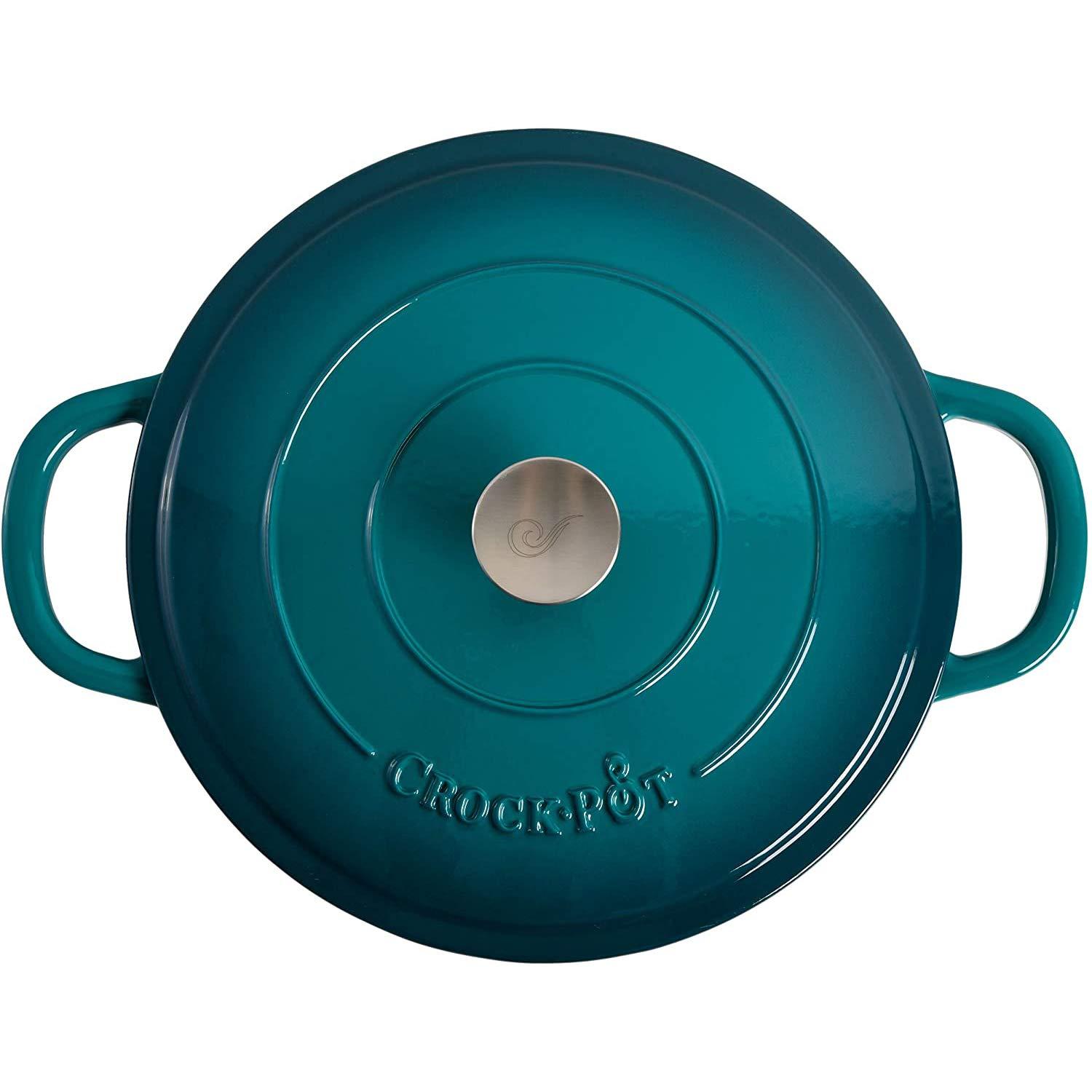 Crock-Pot Crock-Pot Crock Pot Artisan Enameled Cast Iron Braiser W/Lid, 5 Quart, Teal Ombre