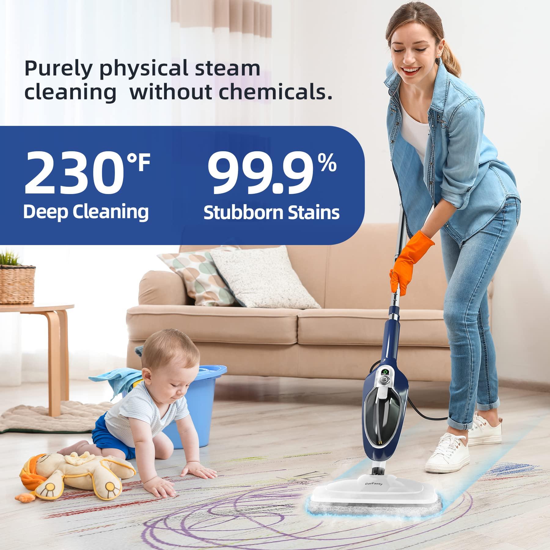 GorFanty Steam Mop - 10-in-1 Floor Steamer Detachable MultiPurpose Handheld Steam Cleaner for Hardwood/Tile/Laminate All Floors Carpet Cleaning with 11 Accessories for Whole Home Use(Blue).
