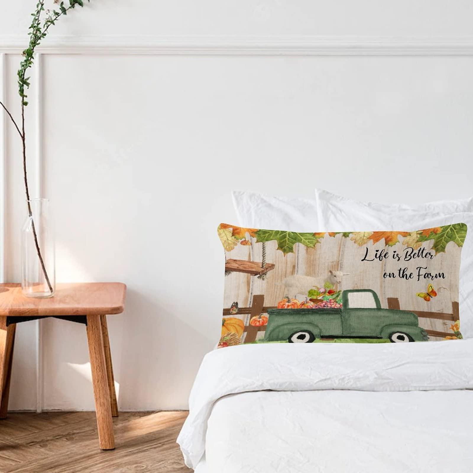 COVOME COVOME Life is Better on The Farm Body Pillow Cover Two-Side Printed 12x20 Inch Linen Aztec Toss Body Pillow Protector Sheep Goats Animal Painting Fall Bedding Throw Pillow for Bedroom Outside Bed