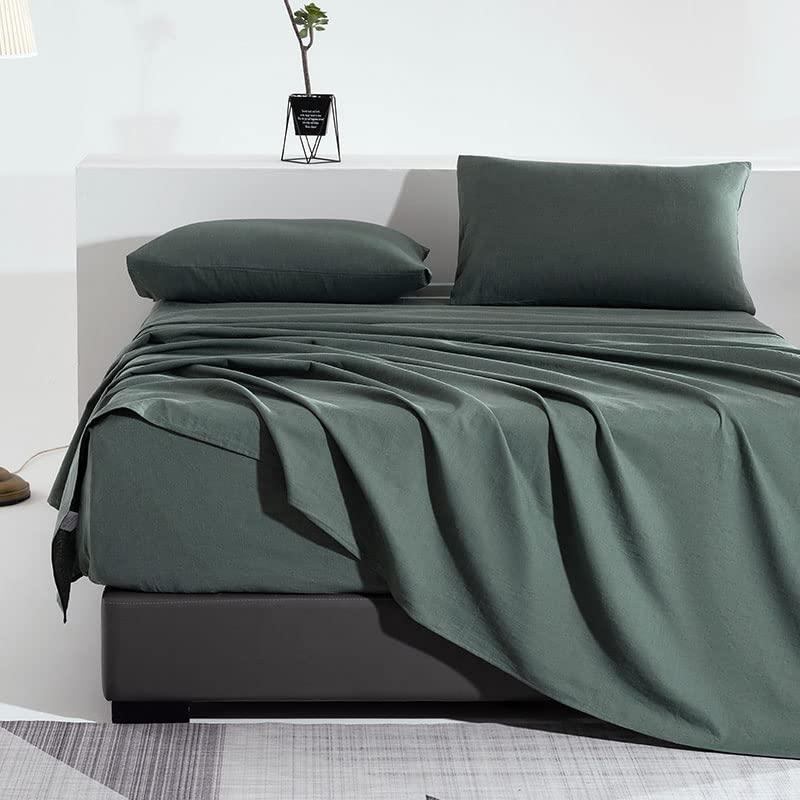 TUMEI TUMEI Bed Linen Set - 4Pcs Linen Sheets Set King, Green, Soft Breathable and Durable, Deep Pocket Fitted Sheet & Flat Sheet & 2 Pillowcases