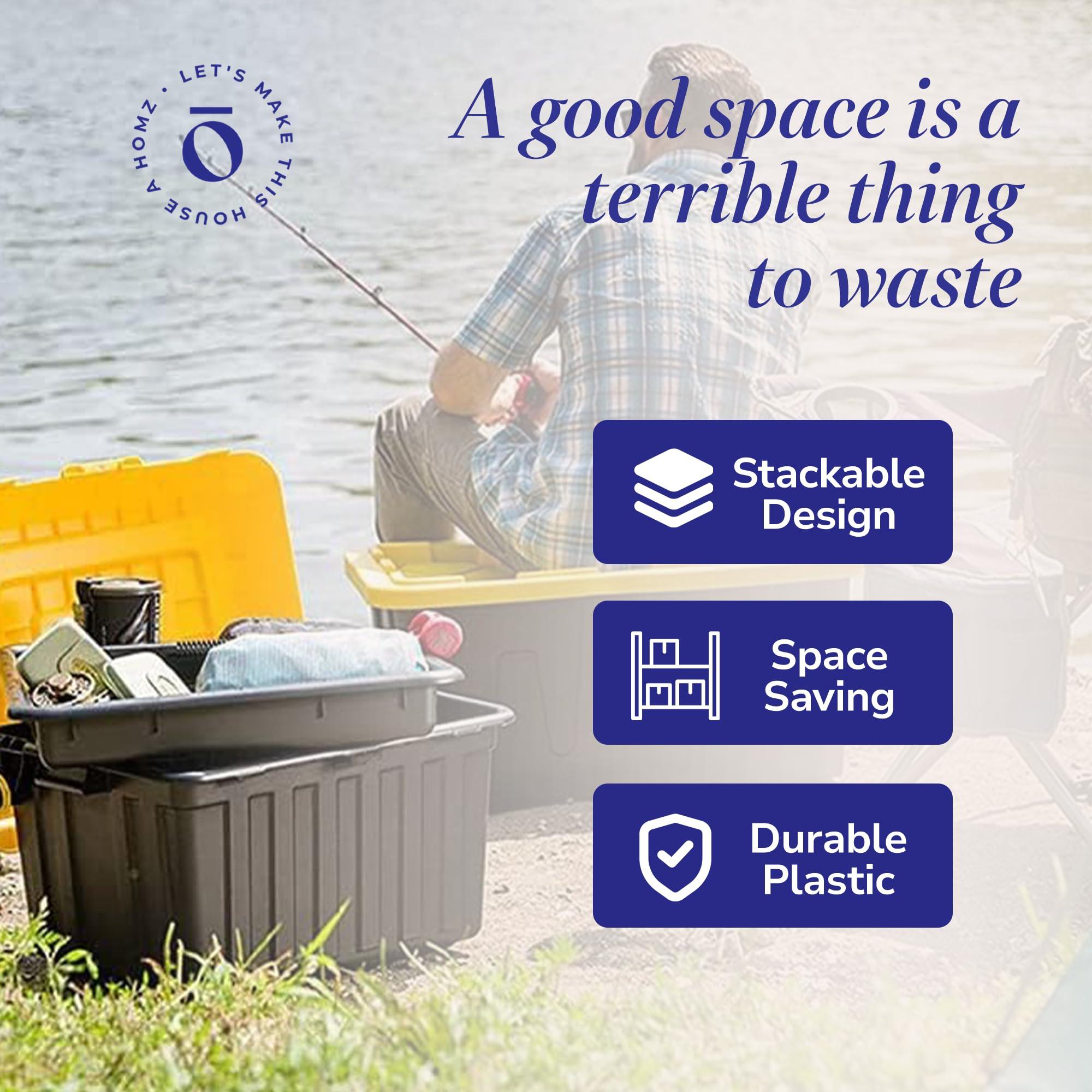 HOMZ HOMZ 2-Pack Durabilt, Heavy Duty Plastic Storage Bins with Lids, 27 Gallon, Black/Yellow