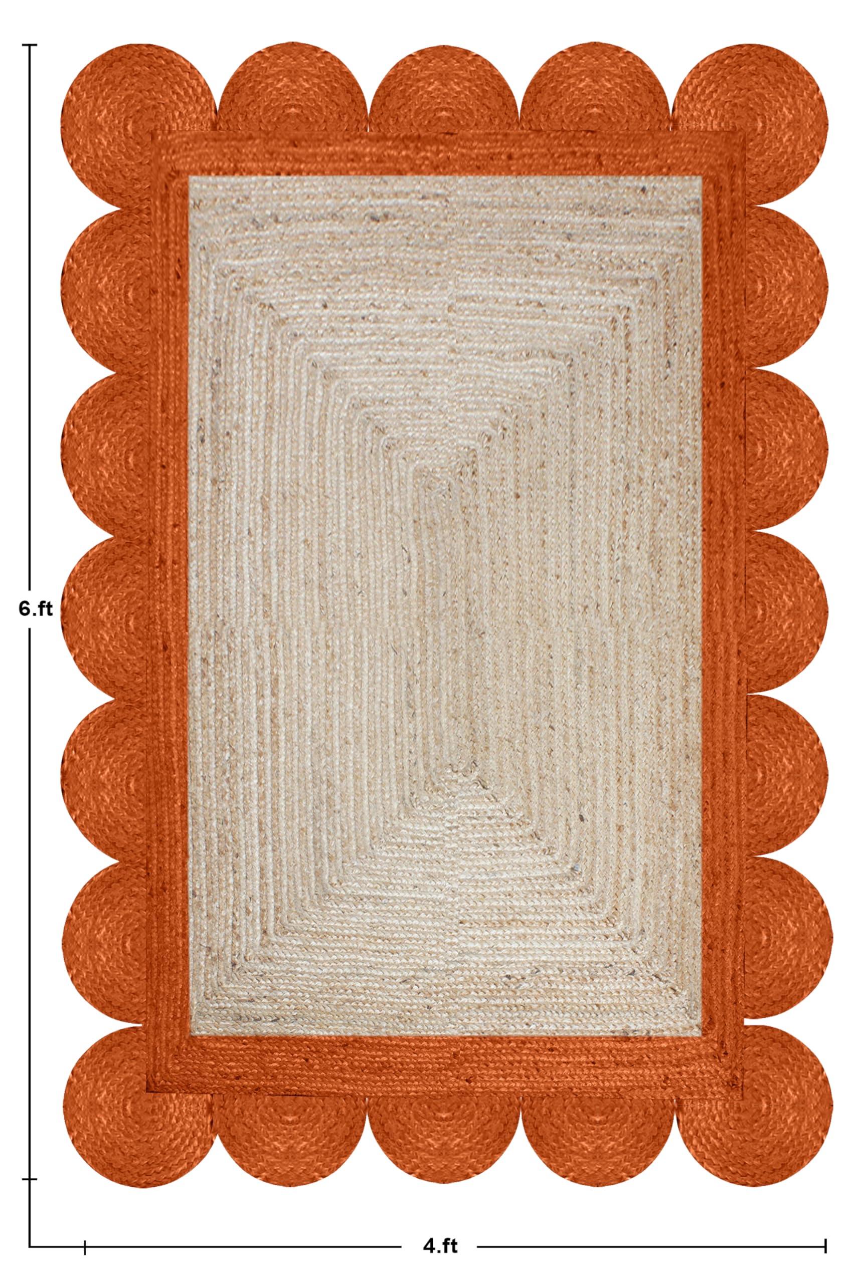 CASAVANI CASAVANI Scalloped Edge Rug, Braided Natural Jute Fiber Area Rug, 9x9 Ft Square Beige & Orange Woven Kilim Rug for High Traffic Area Living Room, Kitchen, Entryway, Farmhouse