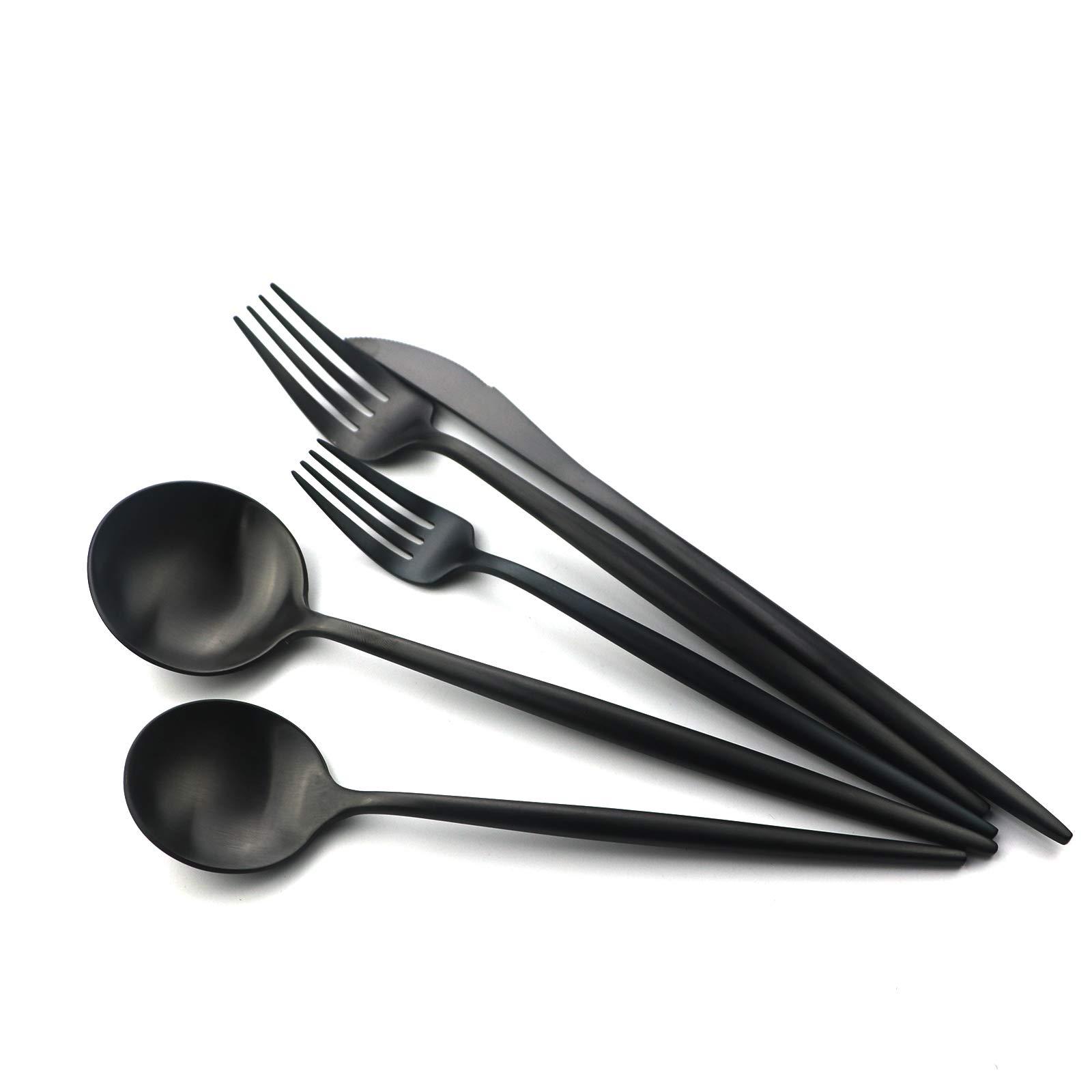 Gugrida Gugrida 20 Pieces Matte Gold Red Handle 18/10 Stainless Steel Silverware Set, Flatware Set Titanium Black Cutlery Set, Utensils Set for Home Restaurant Service Set for 4, Dishwasher Safe (Red Gold)