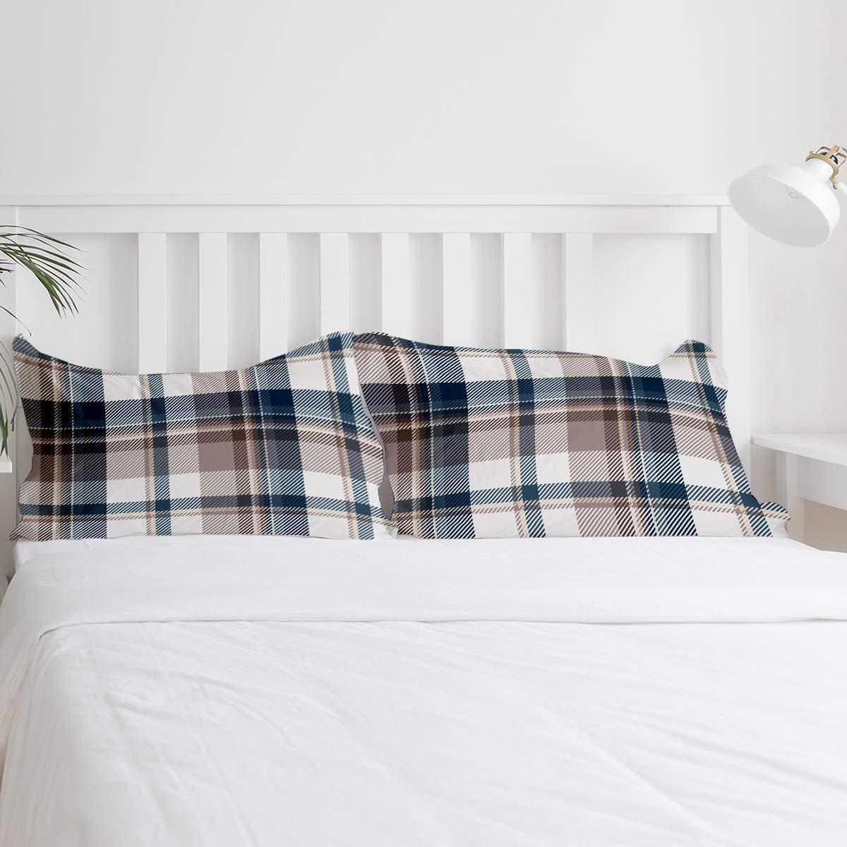 Debedcor Queen Comforter Covers Sets Simple Blue Brown Checkered 4 Piece Duvet Cover Set Lightweight Microfiber Soft Bedding Set for Adult Teen, Simple Line Intersect