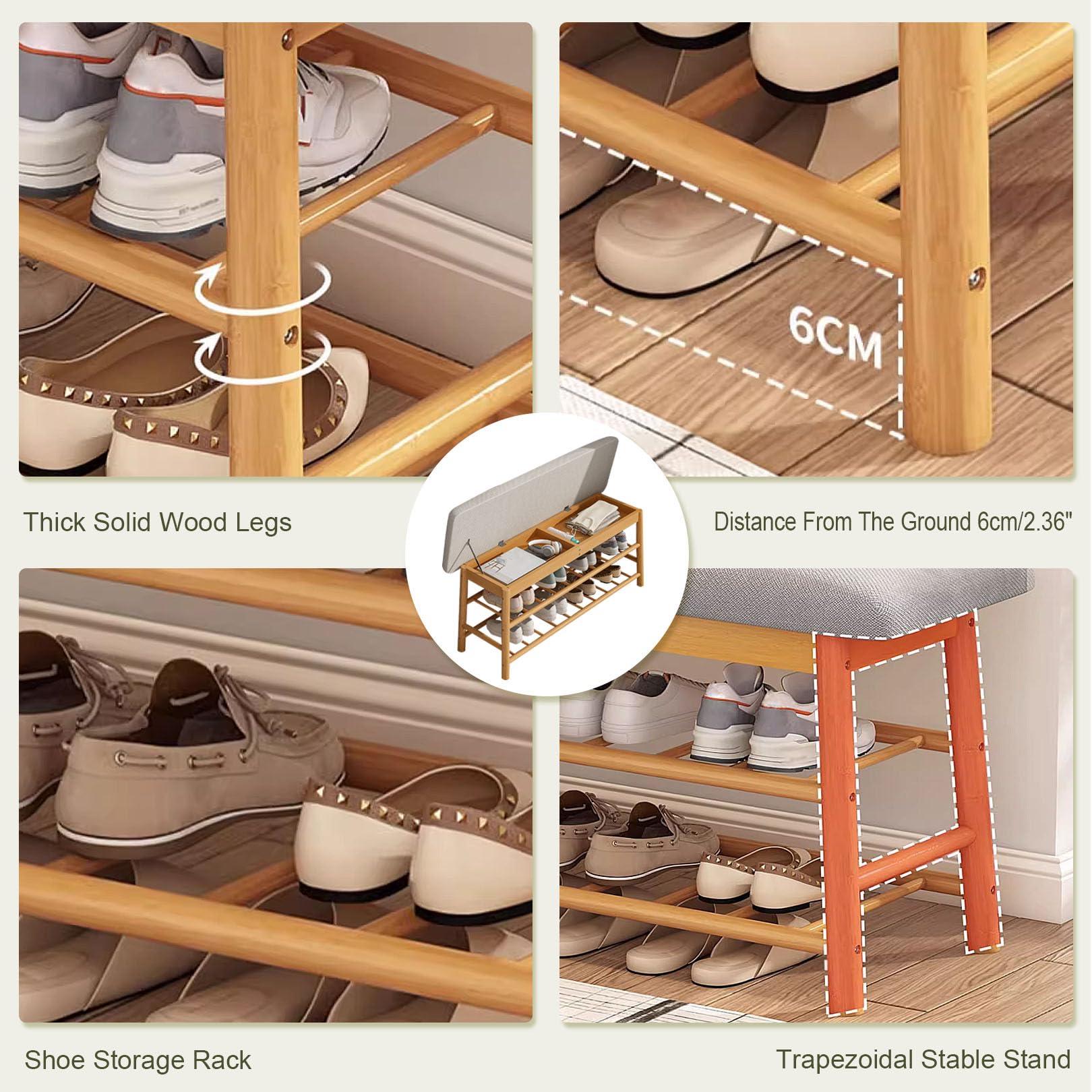 HomeLoft Basics HomeLoft Basics Wooden Shoe Bench Rack with Flip Top Storage, Entryway Storage Oiganizer Shelf with Padded Seat for Mudroom Bathroom, 90cm/35.4""