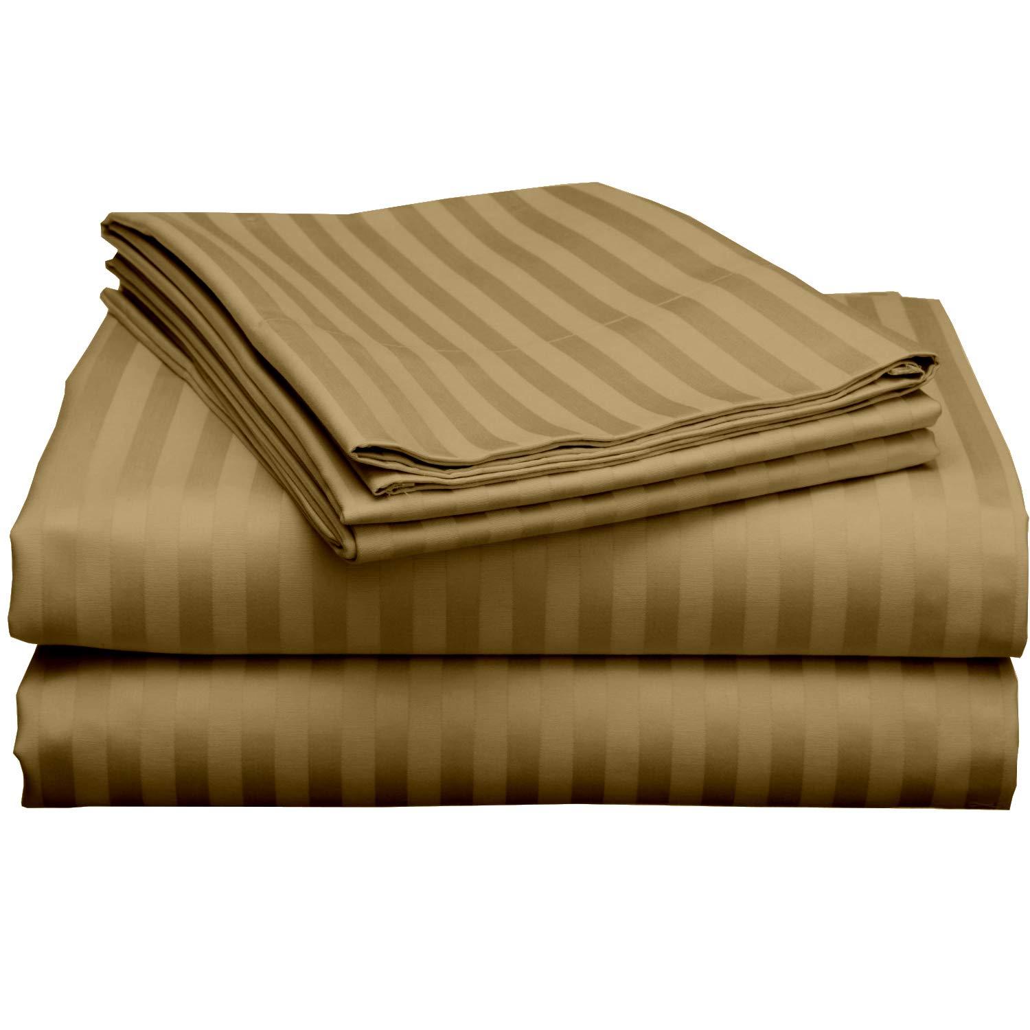 Decent Collection Decent Collection 5-PCs Split King Sheets for Adjustable Bed 550-TC Egyptian Cotton Easy Care Bedsheet Set (2 Fitted, 1 Flat, 2 Pillowcase) Fits 25-28\" Deep Pockets (Taupe, Stripe)