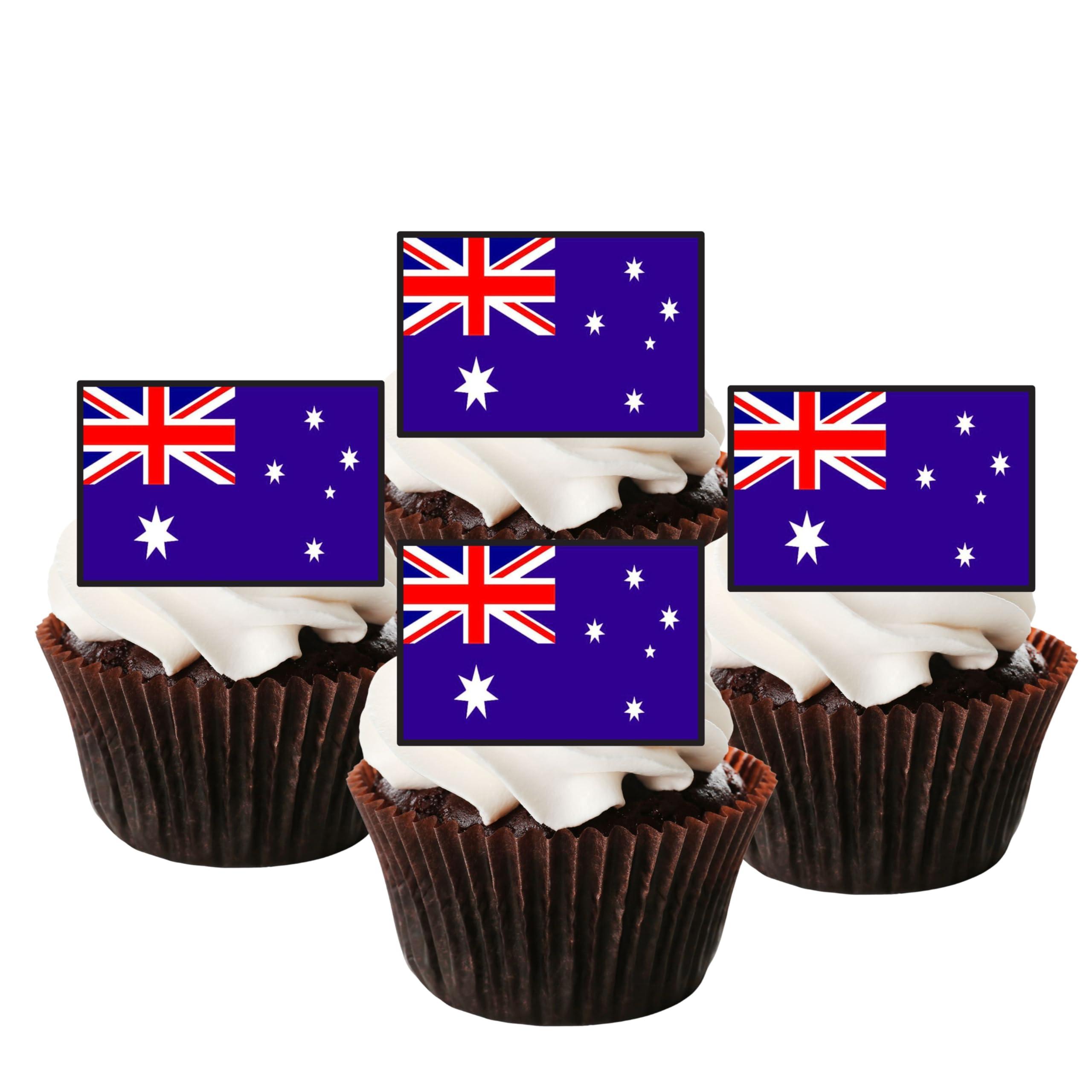 Cian\'s Cupcake Toppers Ltd 24 Australian Flag Cupcake Toppers, Edible Australia Flags, Aussie Theme Party Decorations, Bon Voyage Decorations, Cricket Cupcake Toppers, Tennis Cupcake Topper, Australia Cake Topper, Australia Day