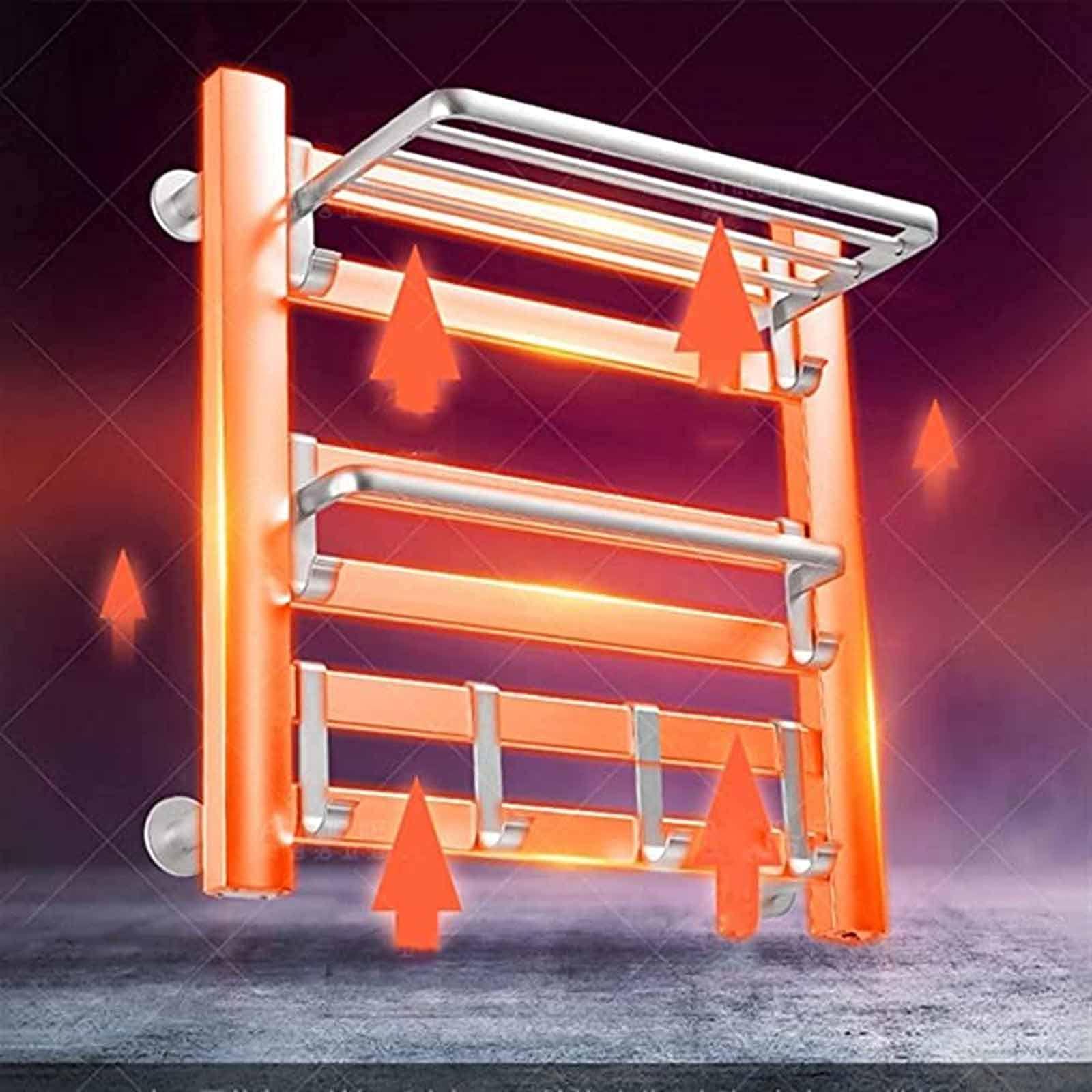 SDdPulse Towel Warmer/Electric Towel Warmer Radiator, Electric Heated Towel Rack with Top Tray Wall Mounted, 6 Bars Aluminum Alloy Electric Towel Heater Rack for Home Bathroom,White,Plug in (Black Plug in)