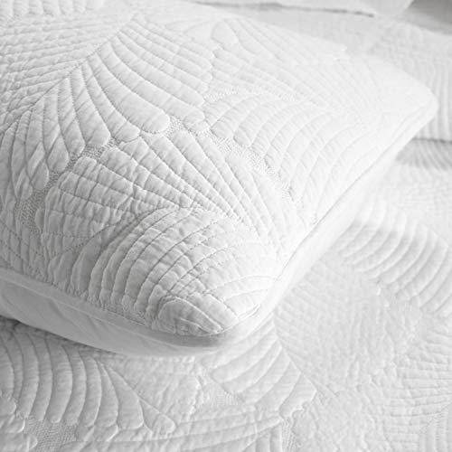 Brandream Brandream White Quilt Bedding Set Queen Size Cotton Luxury Palm Matelasse Quilt Set Quilted Bedspread Coverlet Set 3-Piece