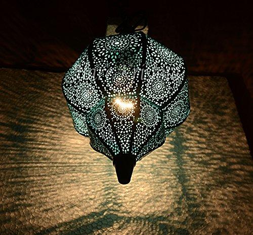 Hare Krishna Indian Moroccan Style Metal Hanging Lighting Pendant Lamp Shade (Turquoise and Turquoise) 12 x 7.5 Inches