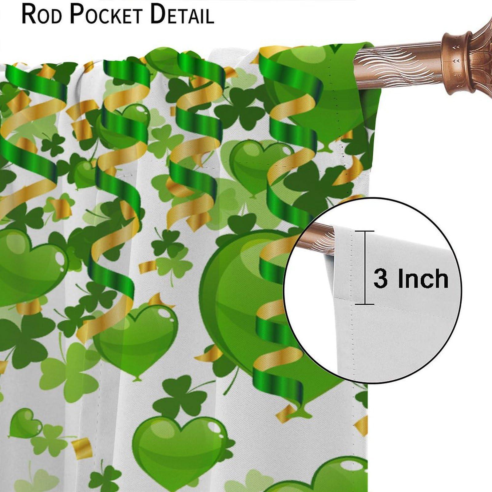 JanJCurt Lucky Irish Party Curtains, Green St. PatrickS Day Clover Shamrock Leaves with Heart Shaped Spring Holiday Print Window Drapes for Living Room Bedroom 84x84in