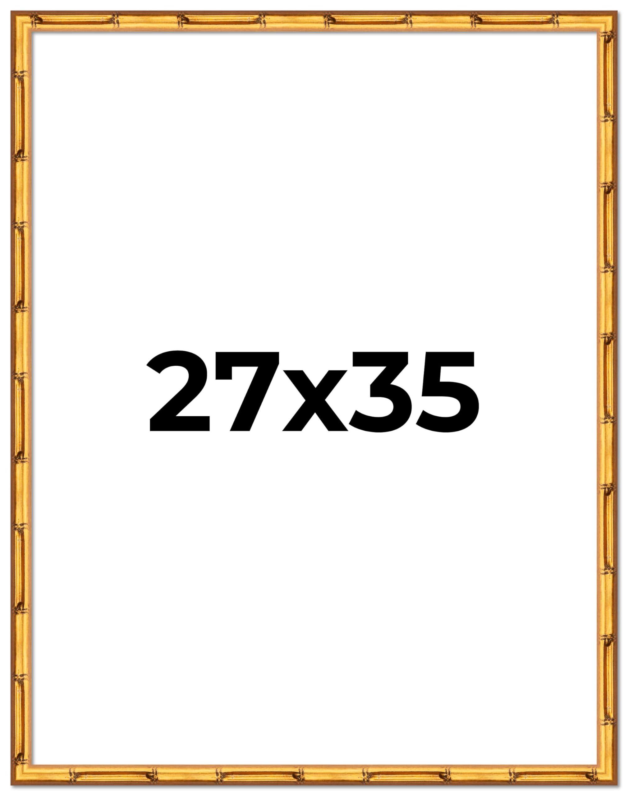 CustomPictureFrames.com 27x35 Frame Gold Bamboo Solid Wood Picture Frame | 1 Inch Moulding Width | Interior Frame Depth 0.75 Inches | Complete with UV Acrylic Plexiglass, Foam Board Backing & Hanging Hardware