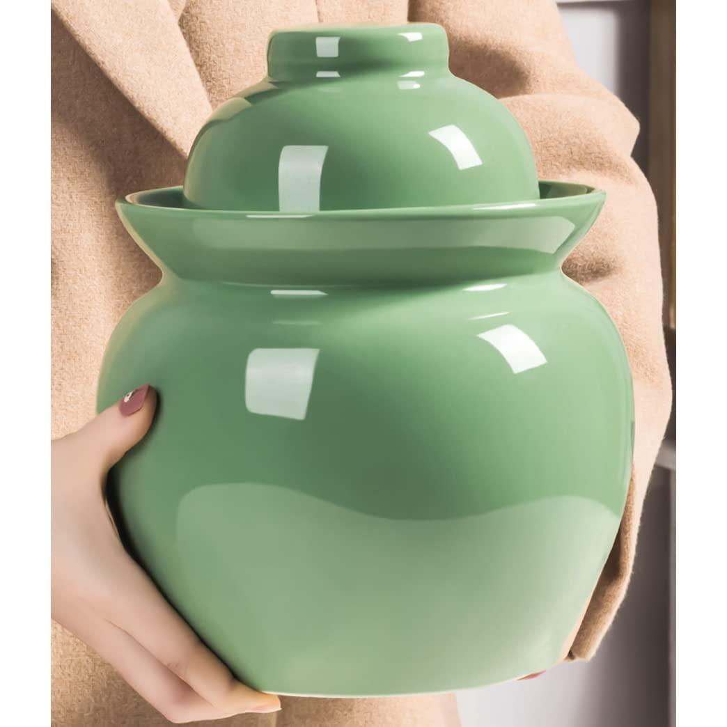 QPZK QPZK Traditional Chinese Porcelain Pickle Jar, Ceramic Fermentation Crock Pickling Pot,Fermenting Jar with Water Seal Airlock Lid Stoneware Fermenter for Sauerkraut green-10KG