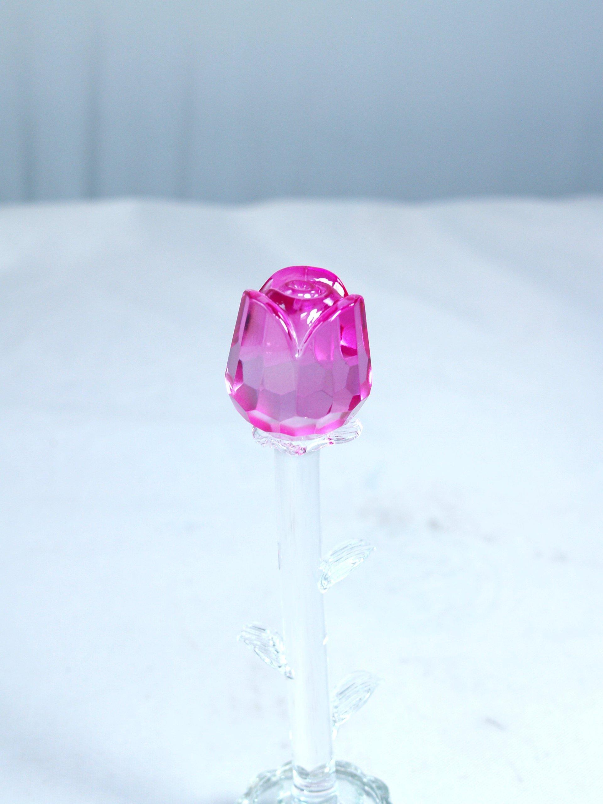 Tripact Inc Glass Long Stem Rose Sculpture (Pink, Small)