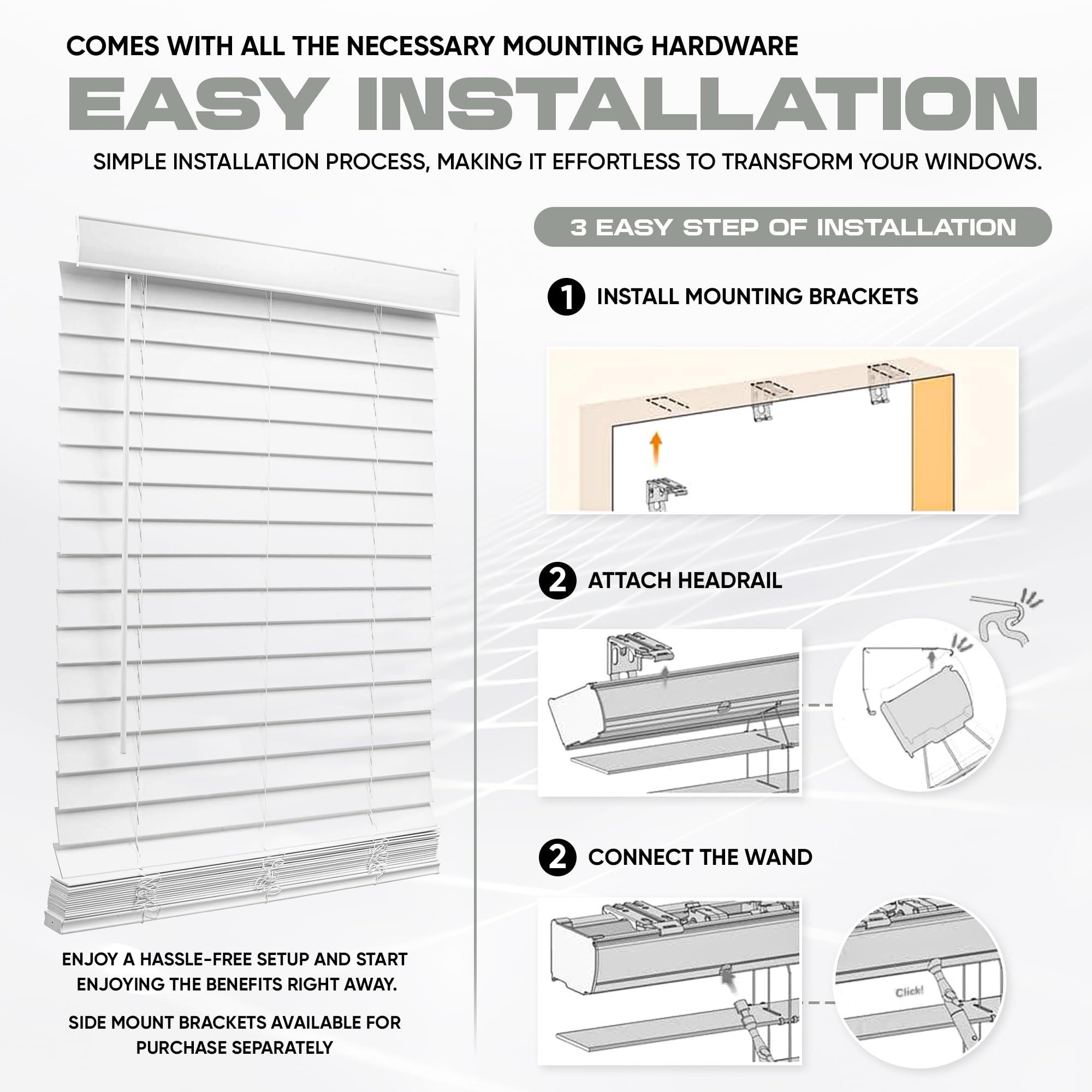 Blinds Emporium Of GA Blinds Emporium Elite 2 Inch Faux Wood Blind - 66" Wide x 72" Custom Cut Cordless Indoor Window Blinds for Privacy and Light Control, White Faux Wood Venetian Blinds for Home and Office