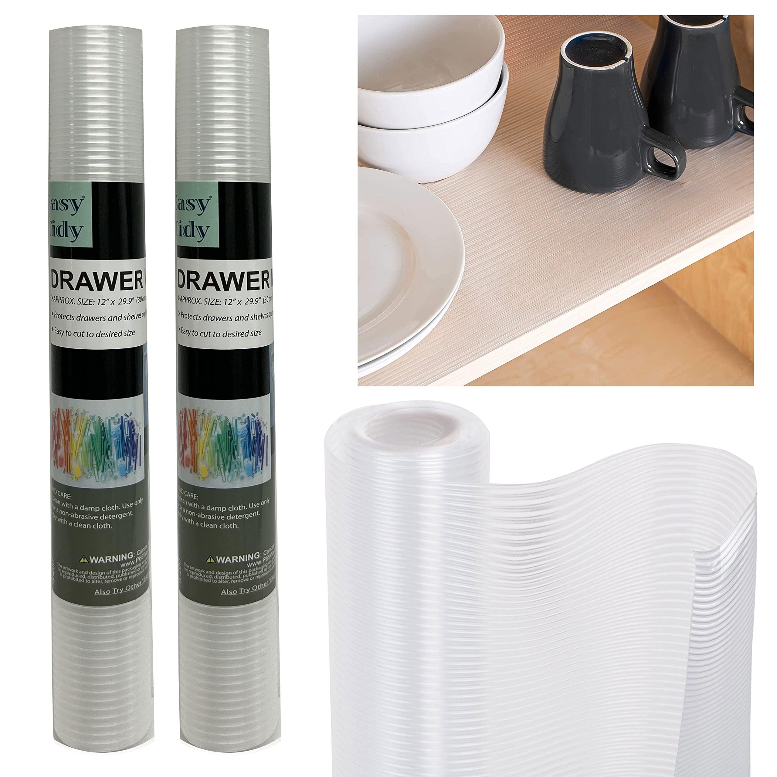 Generic 2 Roll Non Adhesive Drawer Liner No Slip Grip Ribbed 12\"X30\" Shelf Mat Pad Clear 2 Rolls Clear Ribbed Shelf Drawer Liner Cover Non Slip Cushion Grip Tool Box Mat Pad 12\" Wide X 30\" Long Approx Lining