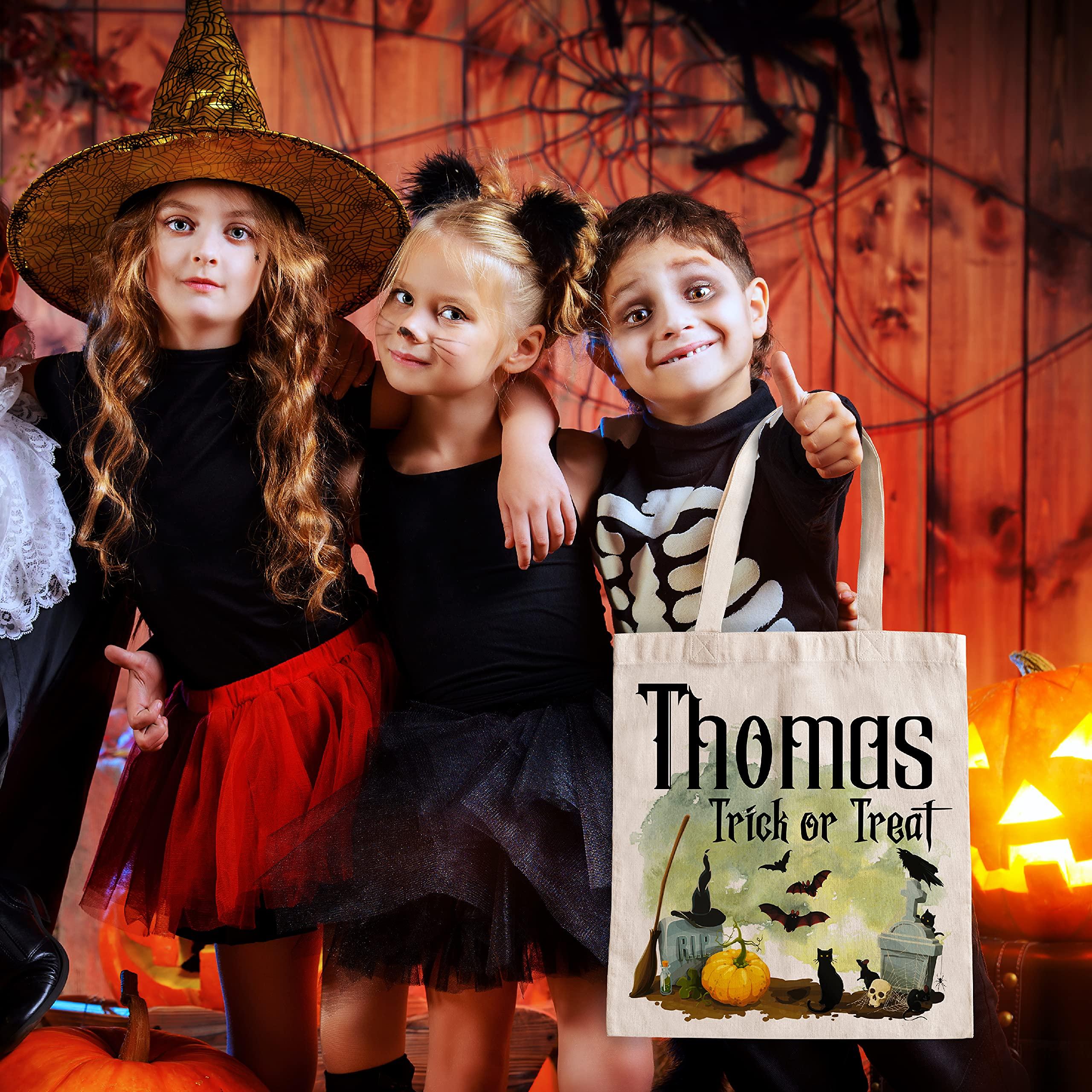 Customization Mill Halloween Gifts for Kids, Personalized Trick or Treat Bags for Candy - 12 Optional Designs - Custom Halloween Tote Bags w/Name - Halloween Party Favor Supplies