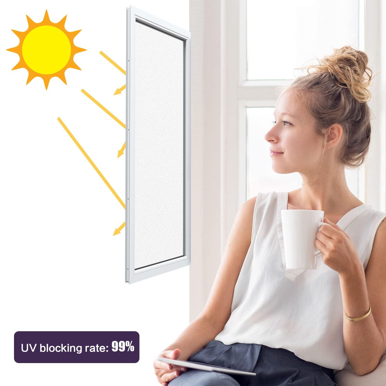 FILMGOO Filmgoo Window Privacy Film Decorate Tint Heat Control Vinyl Treatments Glass Coverings Security Door Stickers Texture Paper for Home and Office Decoration (Frosted-white, 17.7 Inch x 7.8 Feet)