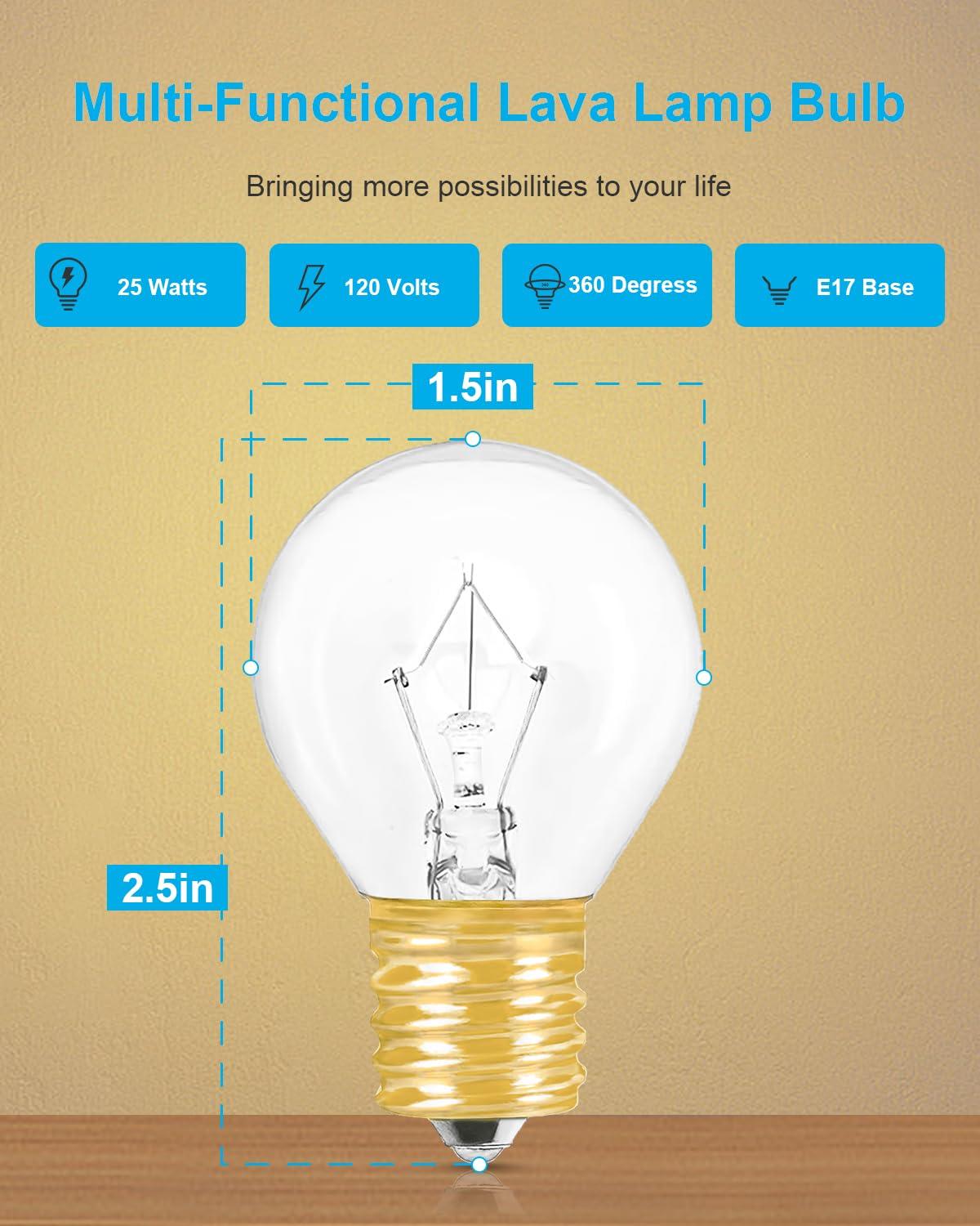 SerBion Lava Lamp Bulb 25 Watt, E17 Intermediate Base 6 Packs The Lava Original Replacement Bulb for 14.5-Inch Lava Lamp, Soft Warm White Glow, Long Life, High Temp Resistance, High-output Heat S11 Bulb
