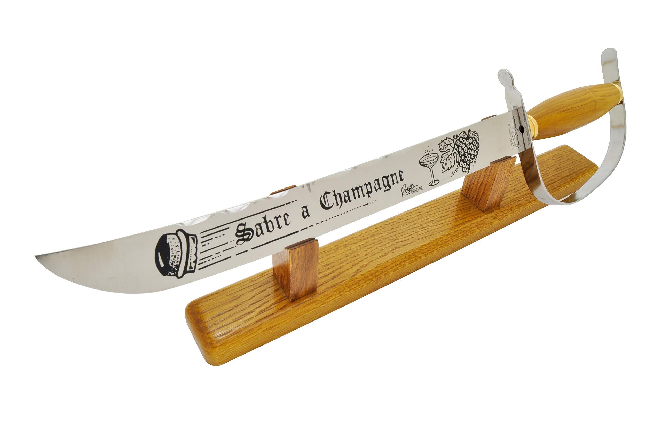 Clermont Coutellerie Laguiole Stainless Steel Champagne Saber/Champagne Sword With Oakwood Handle And Stand, Made in France by Clermont Coutellerie