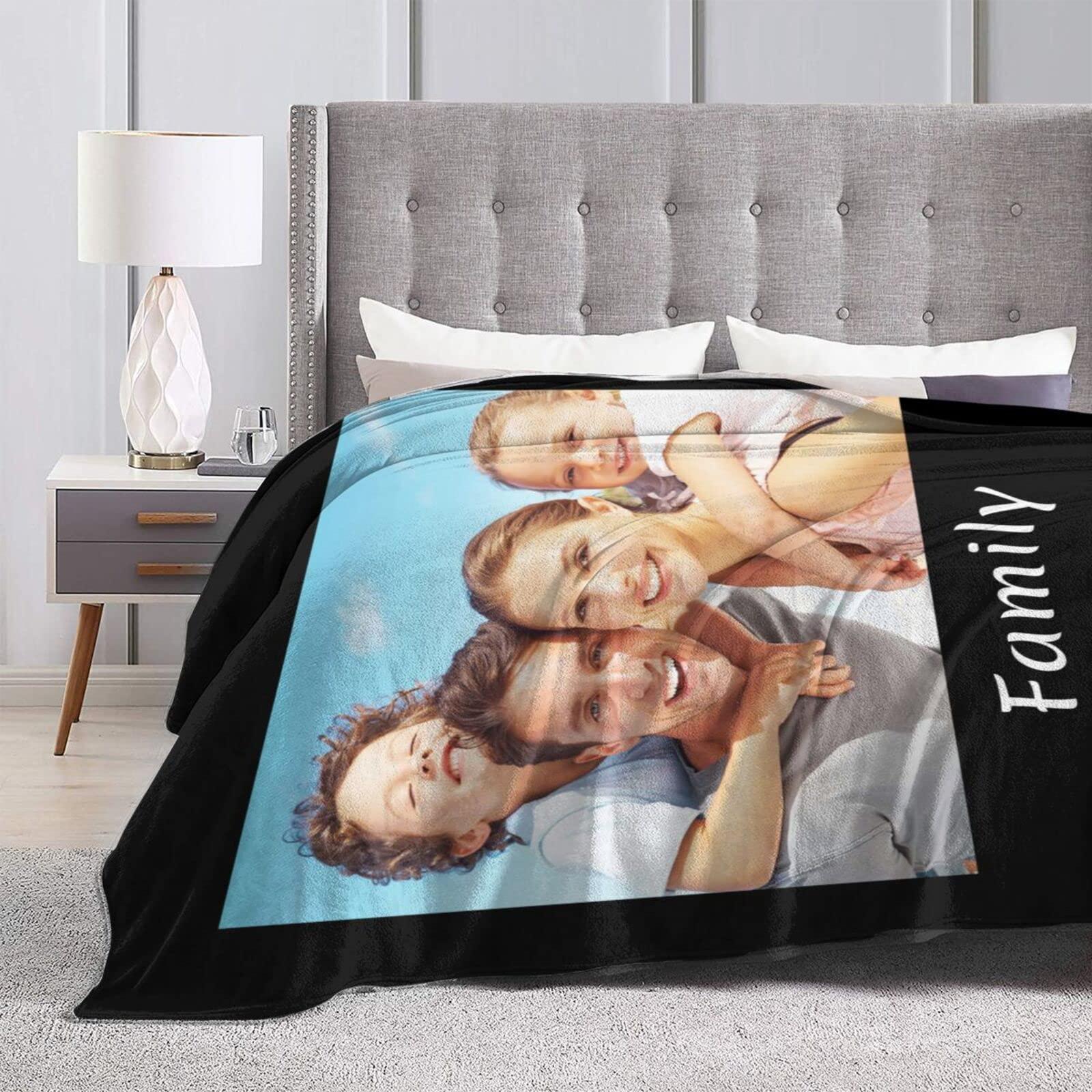 HooSo Custom Blanket with Photo Text Personalized Bedding Throw Blankets Customized Flannel Fleece Blankets for Family Birthday Wedding Gift Fits Couch Sofa Bedroom Living Room, 1 Photo, 55\" x 55\"