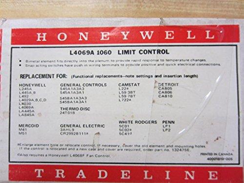 Honeywell HONEYWELL L4069A-1060 Fan Limit Control, Adjustable Range 180-250 Degrees F, 7IN Insertion, Open Circuit, Stop Set at 200 Degrees F