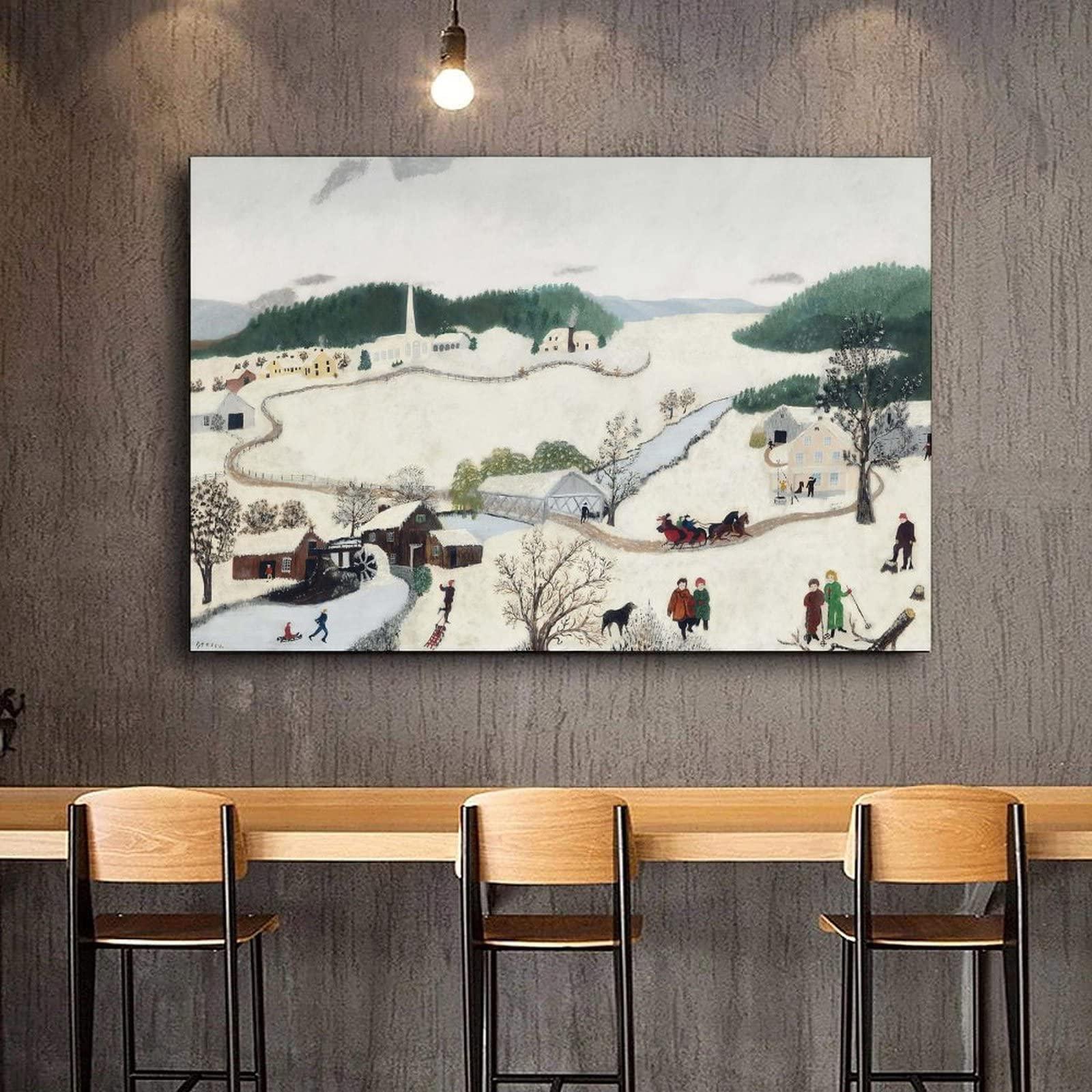 NIZHNAO 33 Masterpieces by Grandma Moses Over The River to Grandma's House on Thanksgiving Day Canvas Art Poster and Wall Art Picture Print Modern Family Bedroom Decor Posters 24x36inch(60x90cm)