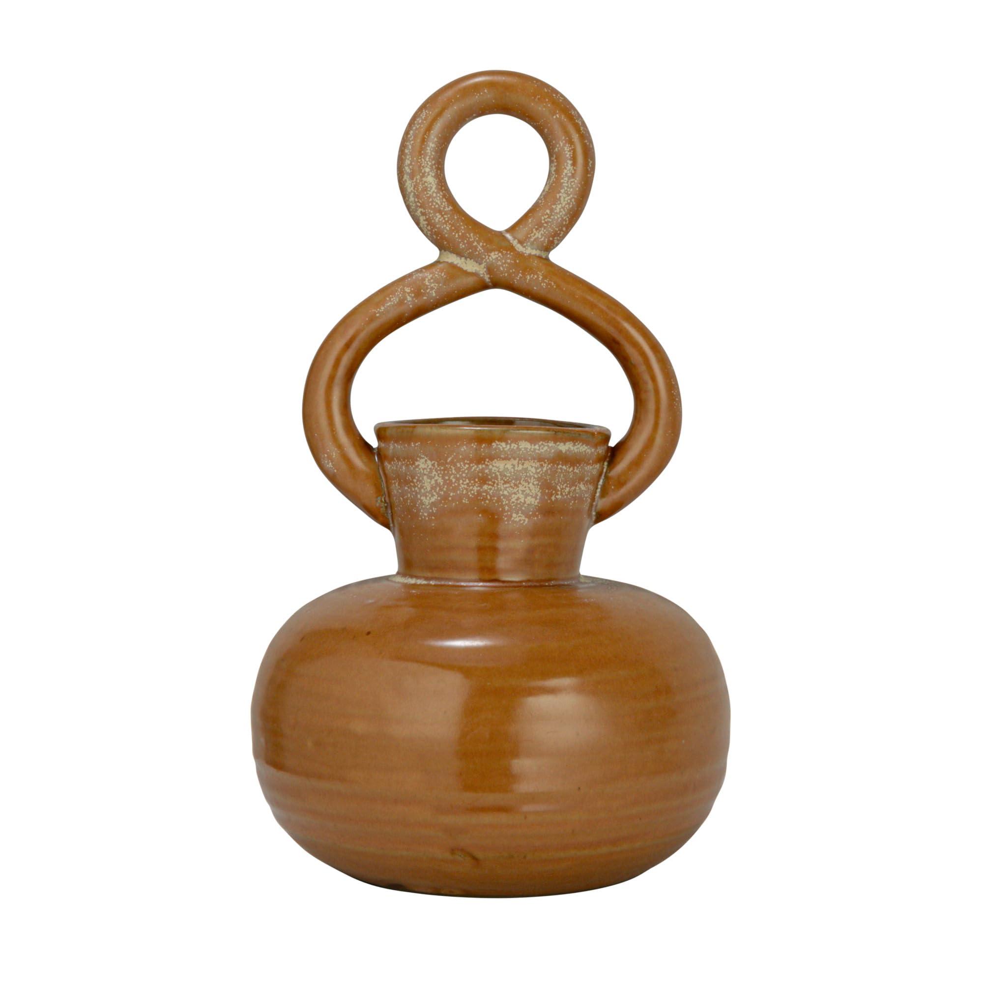 Bloomingville Bloomingville 8.5 Inches Stoneware Twisted Handle and Reactive Glaze, Brown Vase