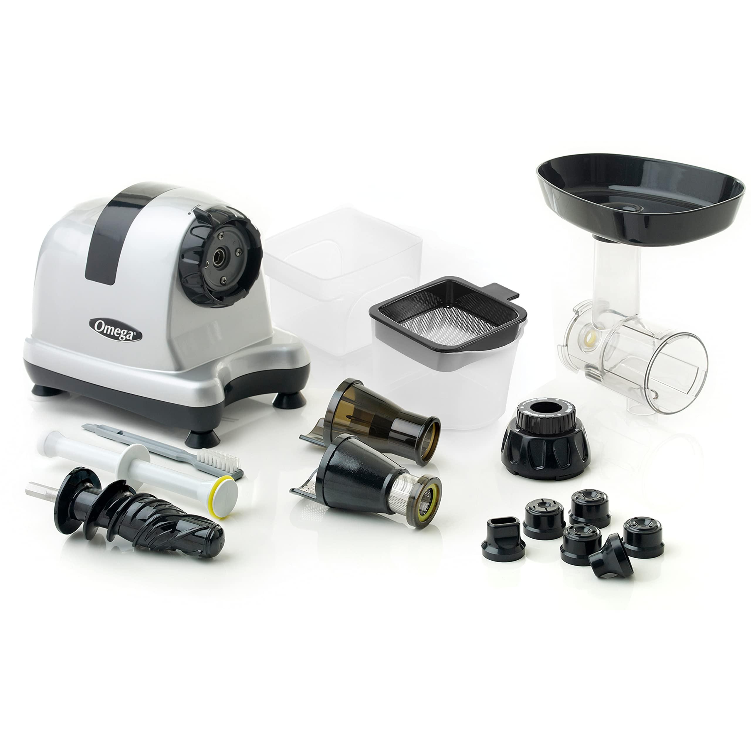 Omega Omega Juicer J8007S Slow Masticating Cold Press Vegetable and Fruit Juice Extractor and Nutrition System, Triple Stage, 200-Watts, Silver