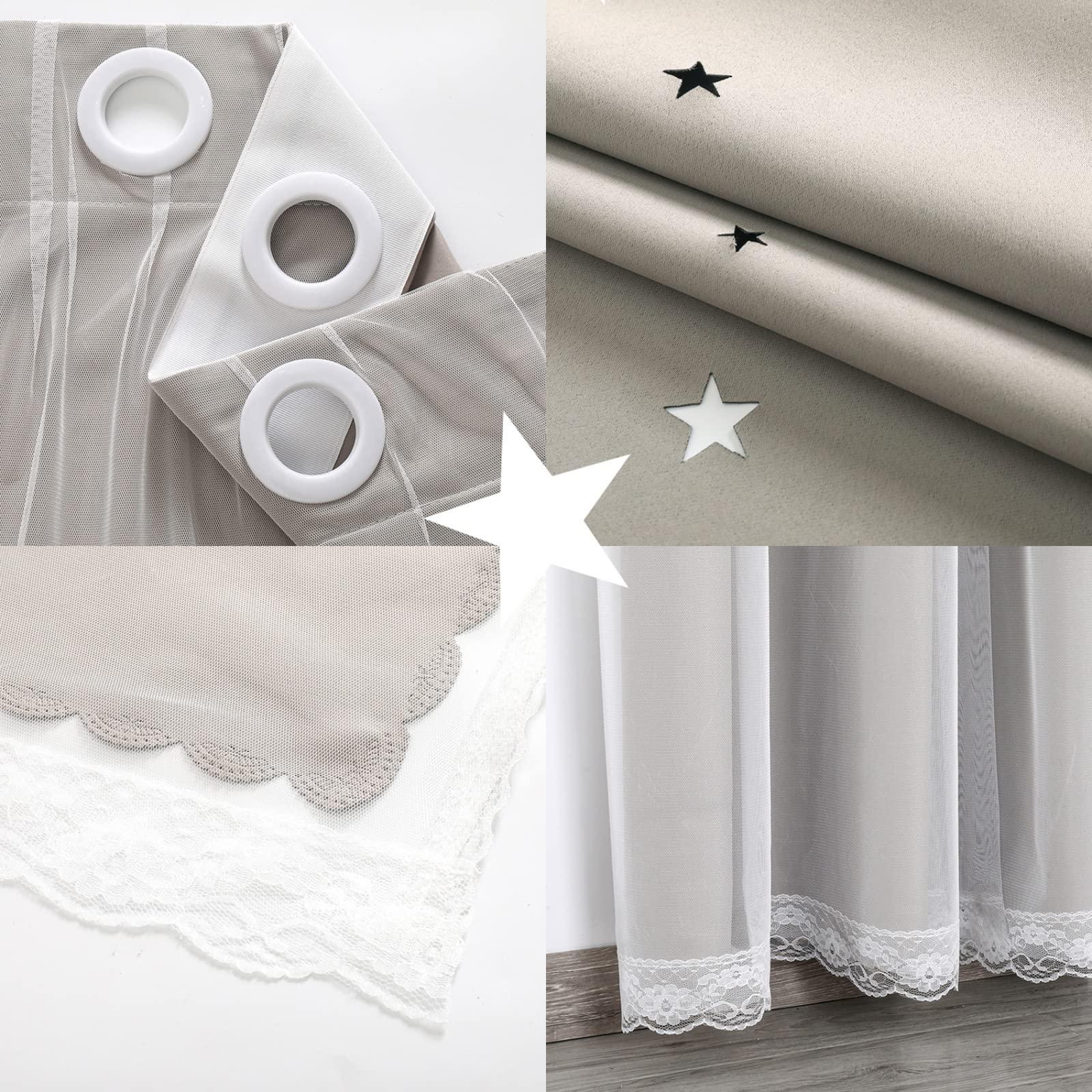 KTCLE Star Curtain Kids Curtains for Girls Bedroom Living Room Blackout Curtain Double Layer Star Cut Out Grommet Window Curtains 1 Panel,Gray,54x120 in