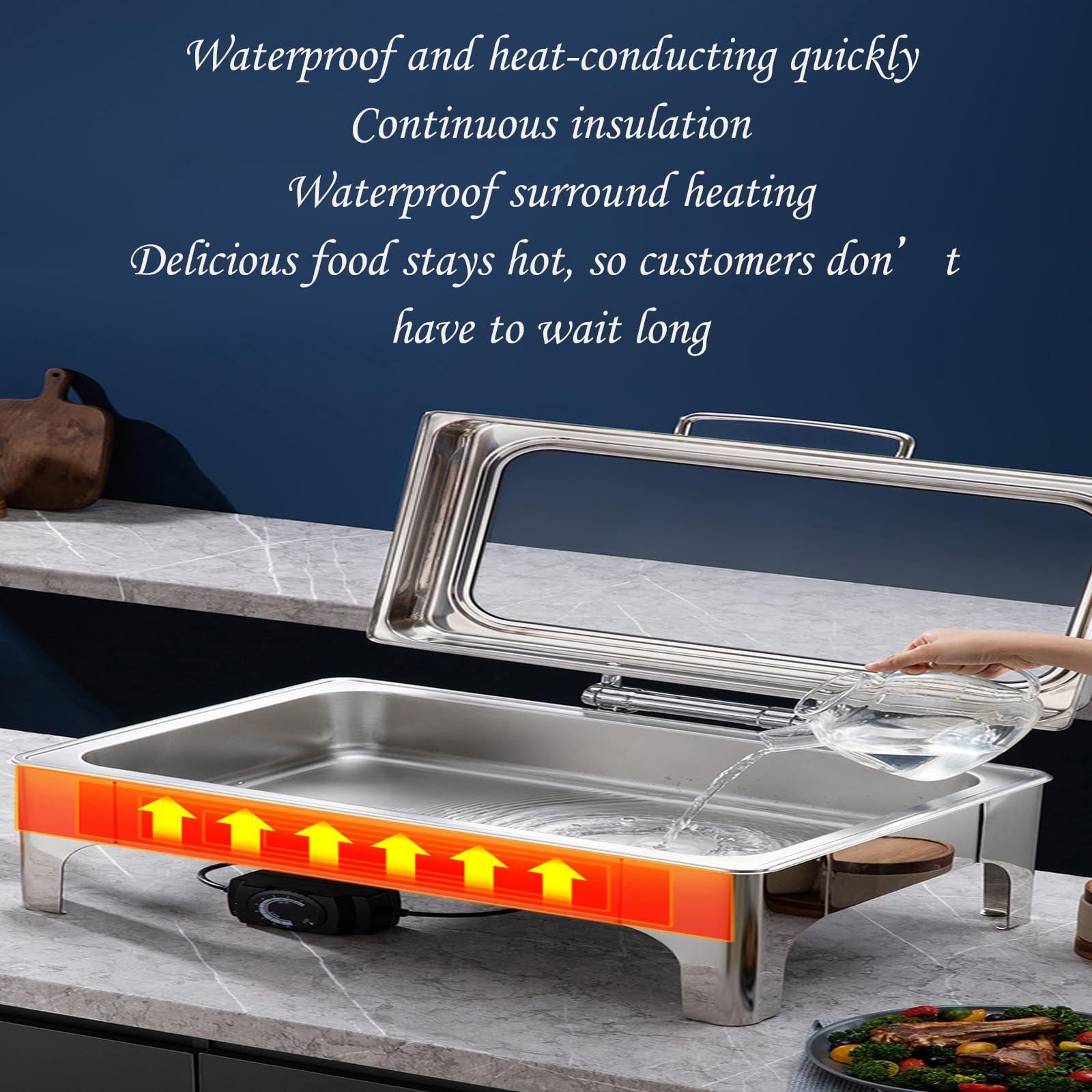 YOtat Chafing Dish Buffet Set,Stainless Steel Catering Serve Chafer,Restaurant Food Warmer, Rectangular Buffet Stove Food Pans and Foldable Frame for Party (A Double Grid)