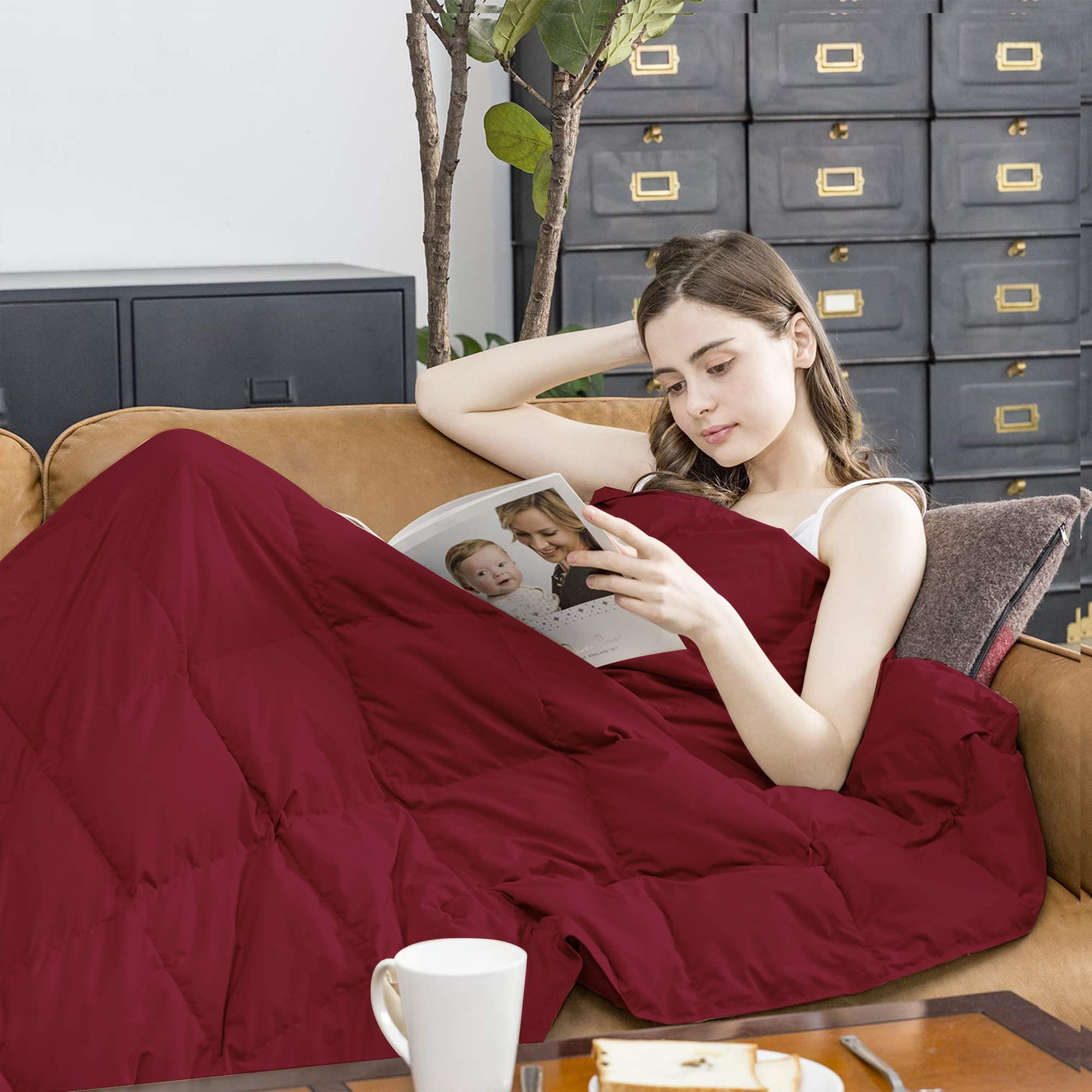 puredown Puredown Soft Feather Down Throw Blanket Lightweight Packable Couch Throw for Indoor and Outdoor Use, 50\"X70\", Wine