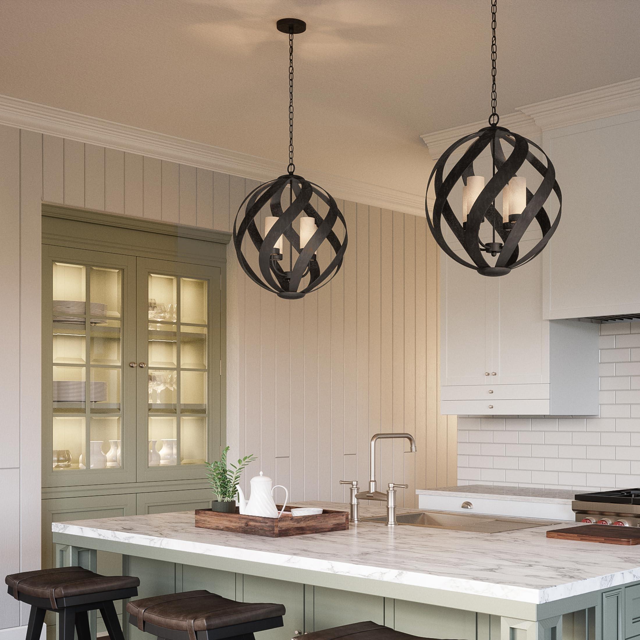 Quoizel Quoizel Blacksmith Pendant Lighting, 20 Inch 4-Light Old Black Mystical Orb Light, Clear Seeded Glass, Max Adjustable Height 77\", Ceiling Light for Kitchen Island, Dining, Hallway or Bedroom