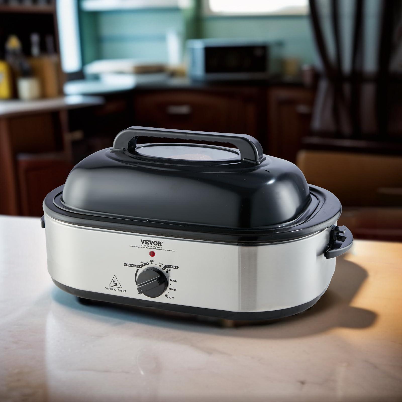 VEVOR VEVOR Electric Roaster Oven, 22 QT Turkey Roaster Oven with Self-Basting Lid, 1450W Roaster Oven with Defrost & Warm Function, Adjustable Temp, Removable Pan & Rack, Fits Turkeys Up to 26LBS, Silver