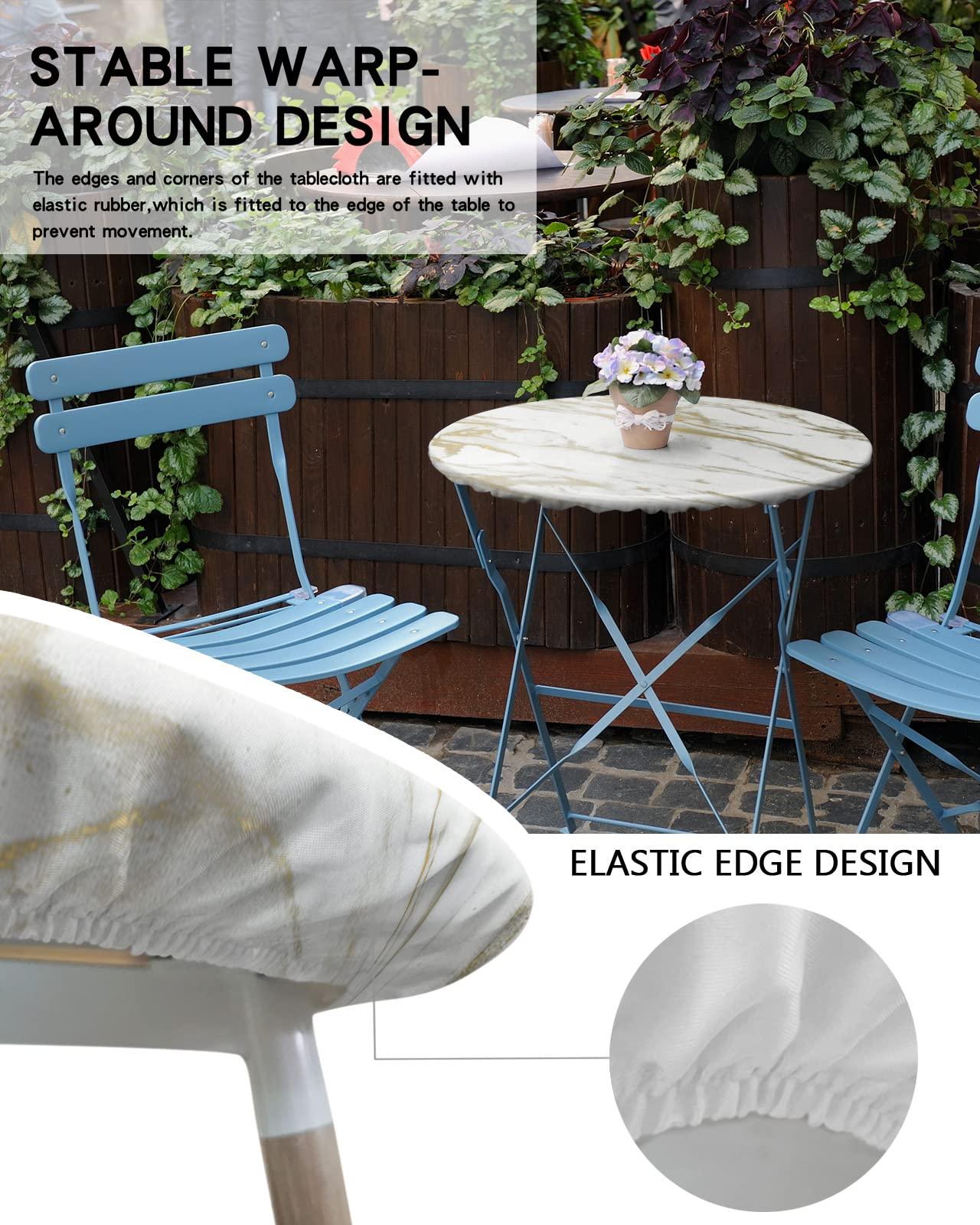 Chees D Zone Chees D Zone Fitted Round Marble Table Cloth,Gold Cracked Line Kitchen Table Cover with Elastic Edge Waterproof Table Cloth,Modern Abstract Art Circle Table Covers for Indoor Outdoor 45-54in