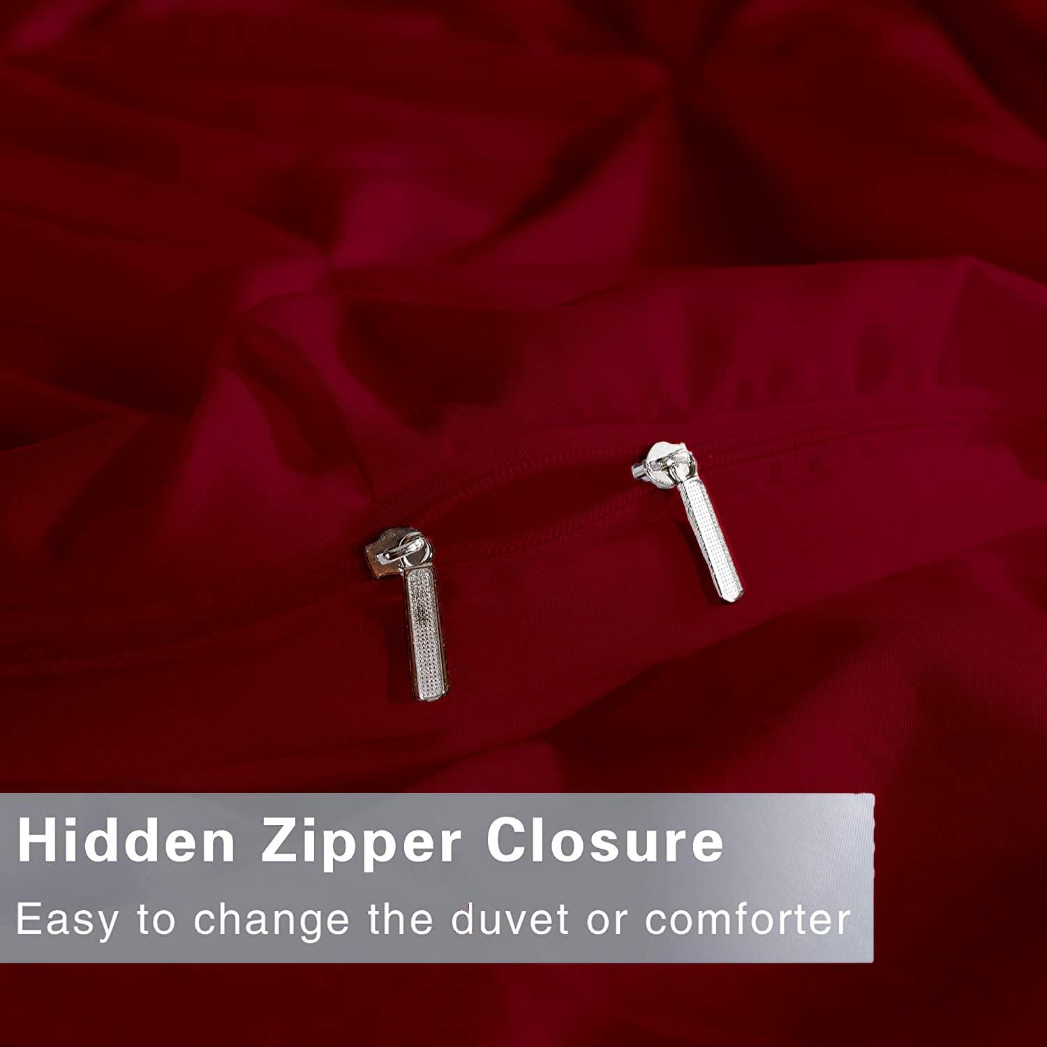 LinenHouse LinenHouse Premium Quality 3-Piece Duvet Cover Set with Zipper Closure & Corner Ties,Solid 1000-TC Ultra Soft Pillow Shams 100% Egyptian Cotton (Alaskan 120x132, Burgundy)