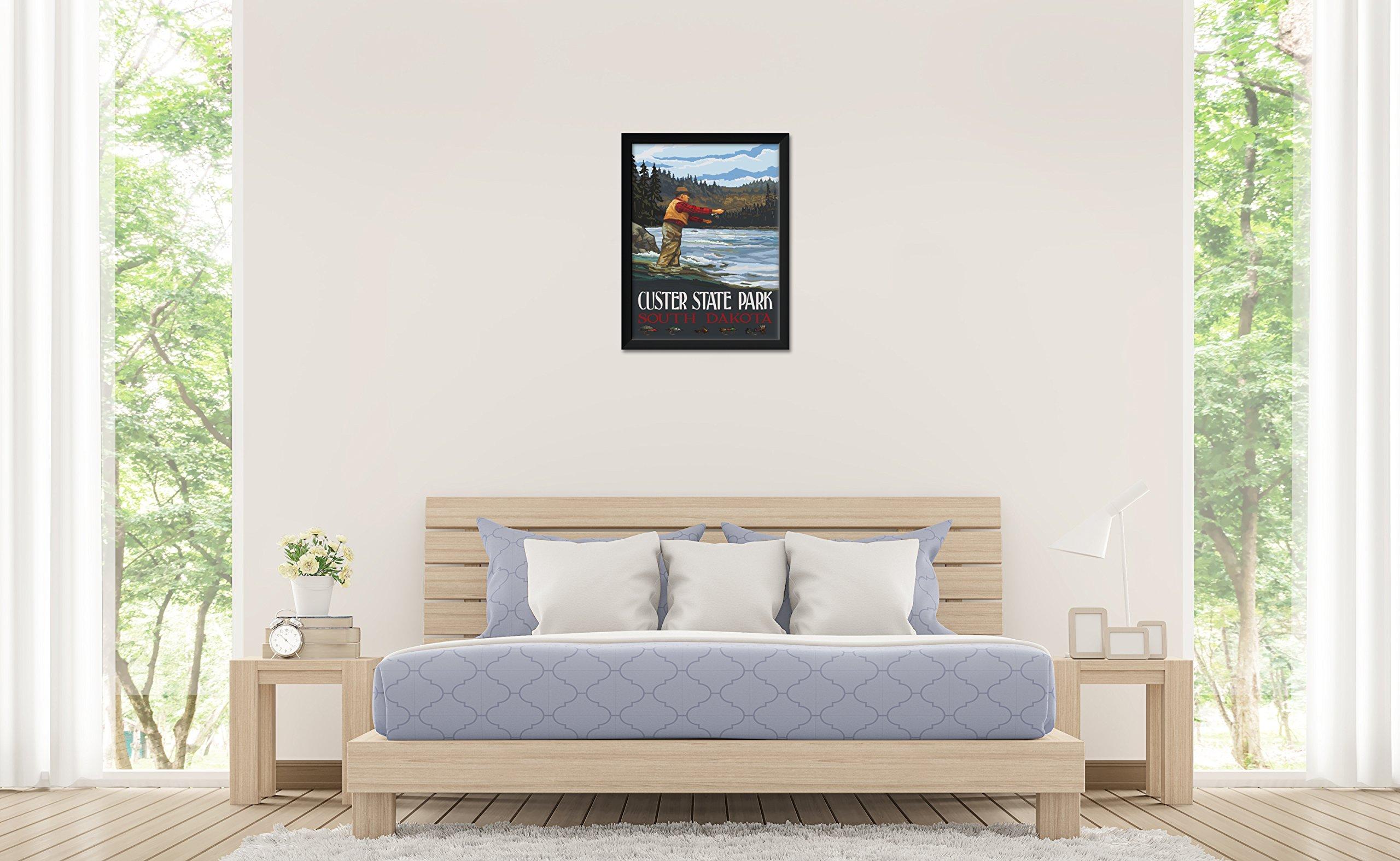 Northwest Art Mall Custer State Park South Dakota Fly Fisherman Stream Hills Professionally Framed Art Print from Travel Artwork by Artist Paul A. Lanquist Framed Art Size: 20\" x 26\"
