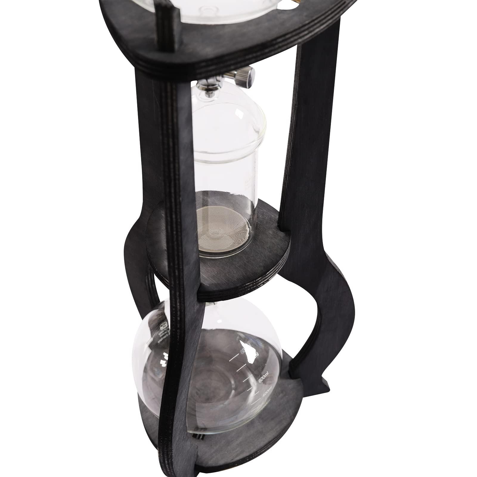 iSamLam iSamLam Tower Cold Brew Coffee Maker with Wood Tripod Stand, Adjustable Copper Drip Speed Valve, Ice Coffee Machine for Home, Coffee Shops, Cafes, Offices, Makes 6-8 Cups (Black)