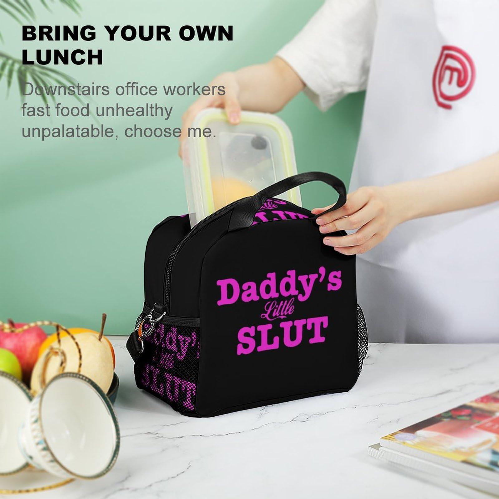 LIJrtrFseRW Daddy\'s Little Slut Insulated Lunch Bag Reusable Lunch Box Tote Bag with Shoulder Strap for Men Women