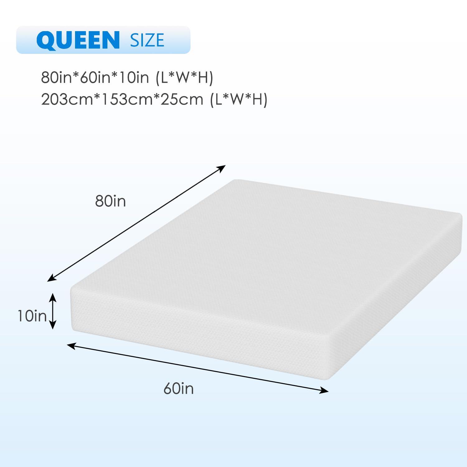 FDW FDW 10 Inch Green Tea Queen Cooling Gel Memory Foam Mattress/Medium-Firm Mattress for Pressure Relief for Kid Adults/CertiPUR-US Certified/Mattress in a Box, Queen