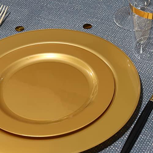 I00000 I00000 102 Pieces Solid Gold Disposable Plates, Gold Plastic Plates, Premium Plastic Party Plates Includes: 51 Dinner Plates 10.25 Inch and 51 Salad/Dessert Plates 7.5 Inch