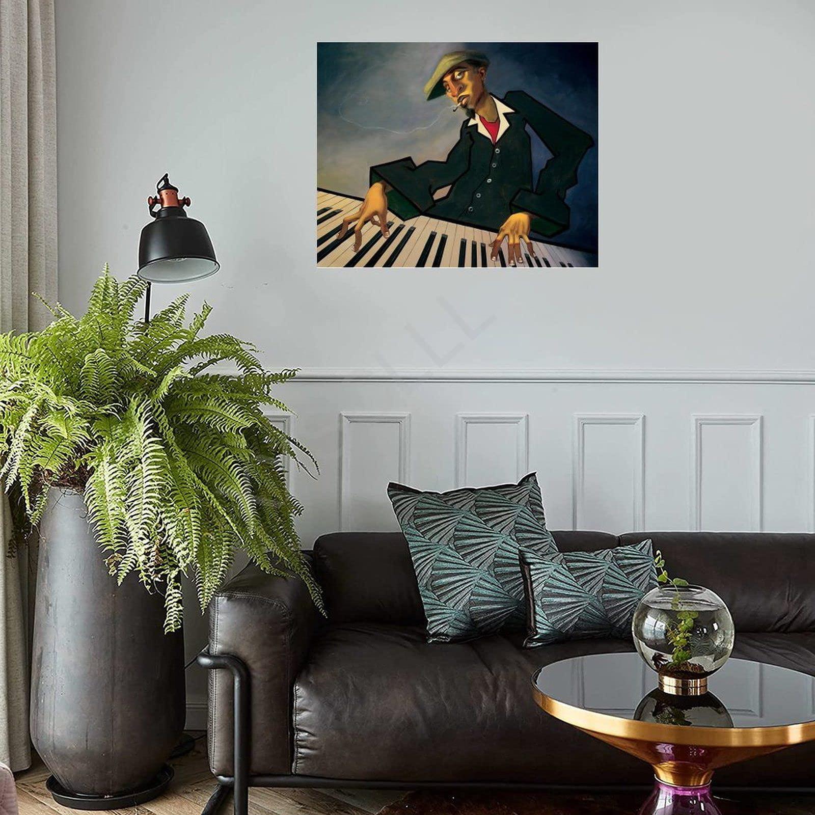 UMATR UMATR Artist Justin Bua Piano Man II Aesthetic Art Poster Canvas Painting Wall Art Poster for Bedroom Living Room Decor 10x8inch(25x20cm) Unframe-Style