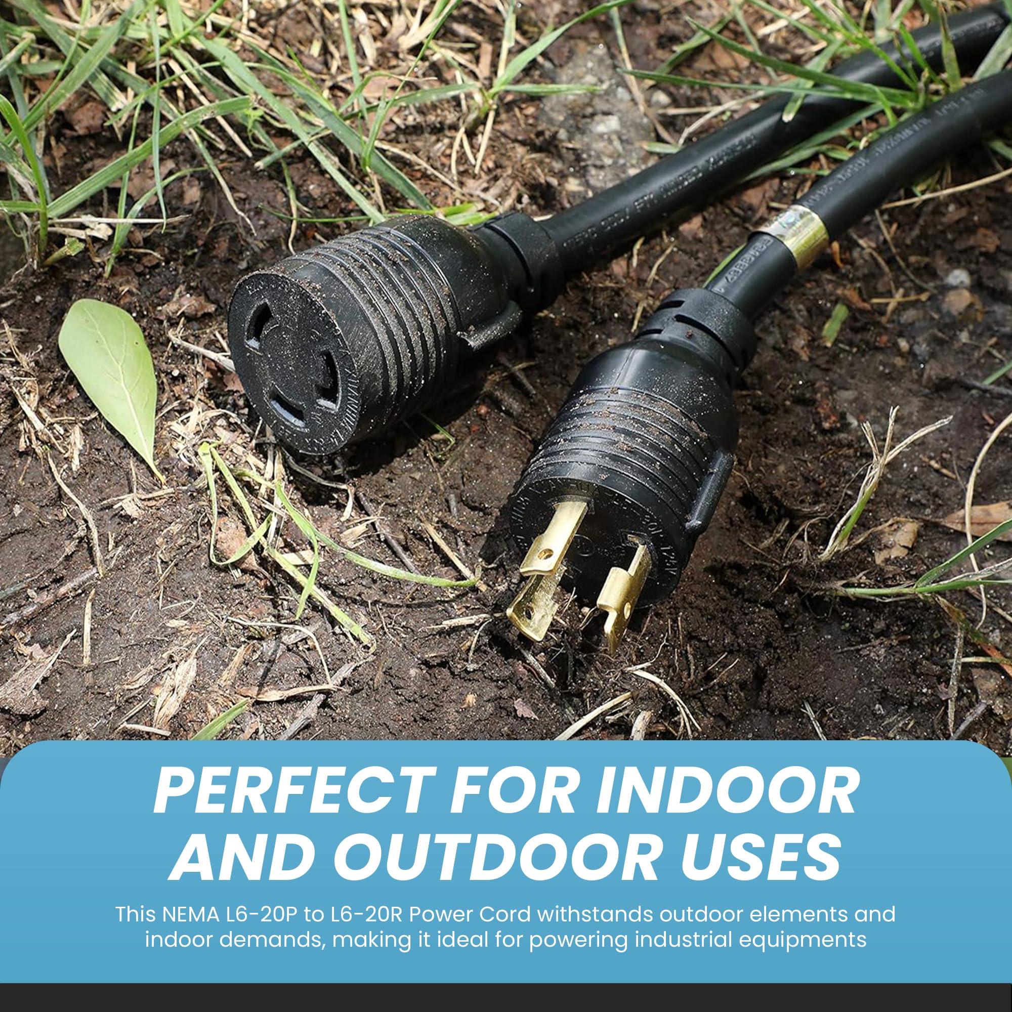 Iron Box IronBox Electric - NEMA L6-20P to L6-20R Power Cord, Twist Lock Style Ends, UL Listed, Rated 20A, 12/3 SJT, Extension Cord for 208V/250V Applications, Heavy-Duty Power Cable, 15 Foot - Black