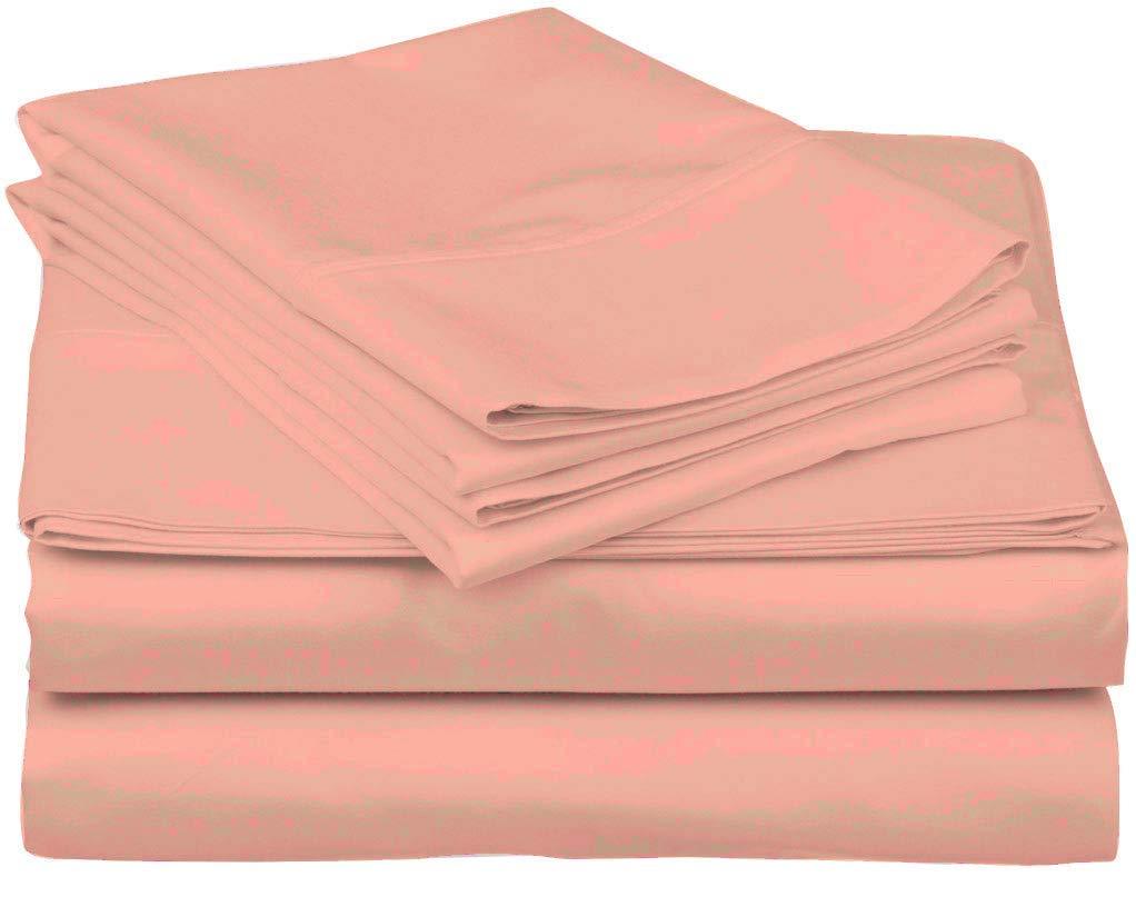 Luxury Linens Luxury Linens Super Single Waterbed Sheet-Set 4 Piece Attached with Fitted Sheet Cool Breathable and Ultra Soft Rich 100% Egyptian Cotton 21 Inch Deep Pocket (Peach Solid, Super Single)