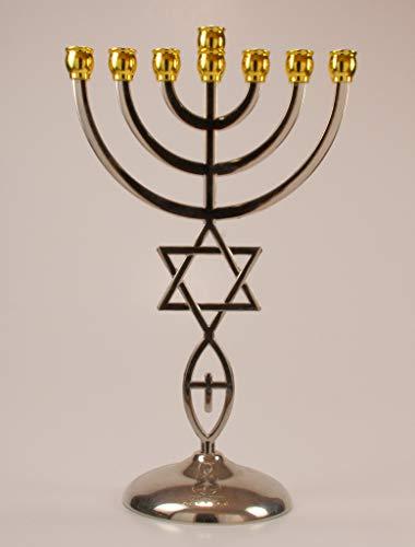 Shofars From Afar Jewish Messianic Gold Silver Temple Menorah 8.5 inches Tall